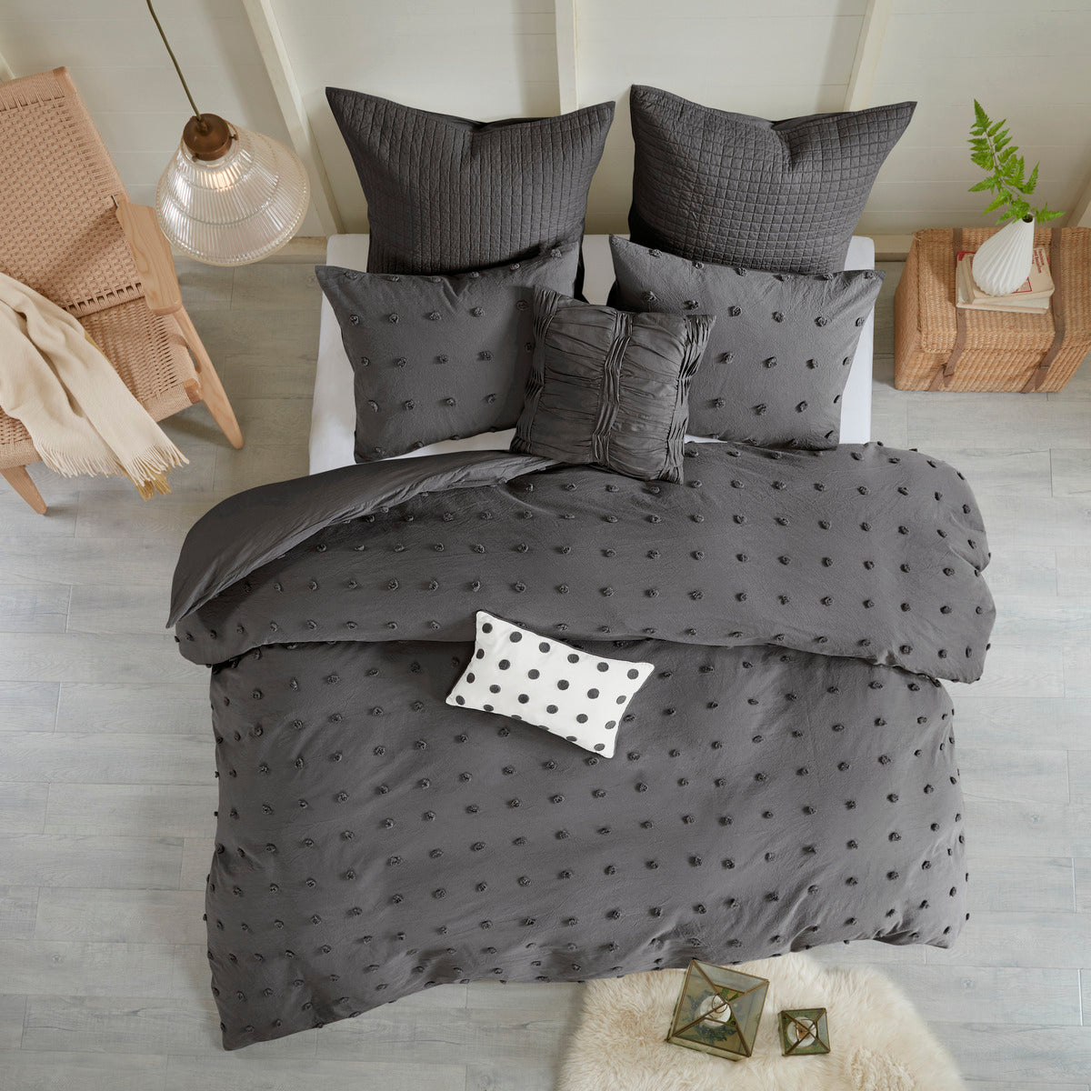 Brooklyn Cotton Jacquard Comforter Set with Euro Shams and Throw Pillows