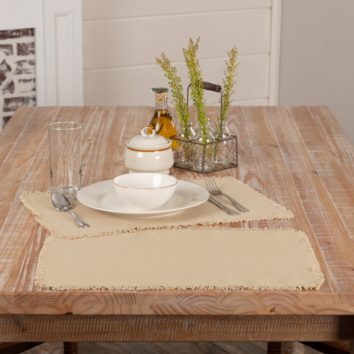 Burlap Vintage Placemat Set of 6 Fringed