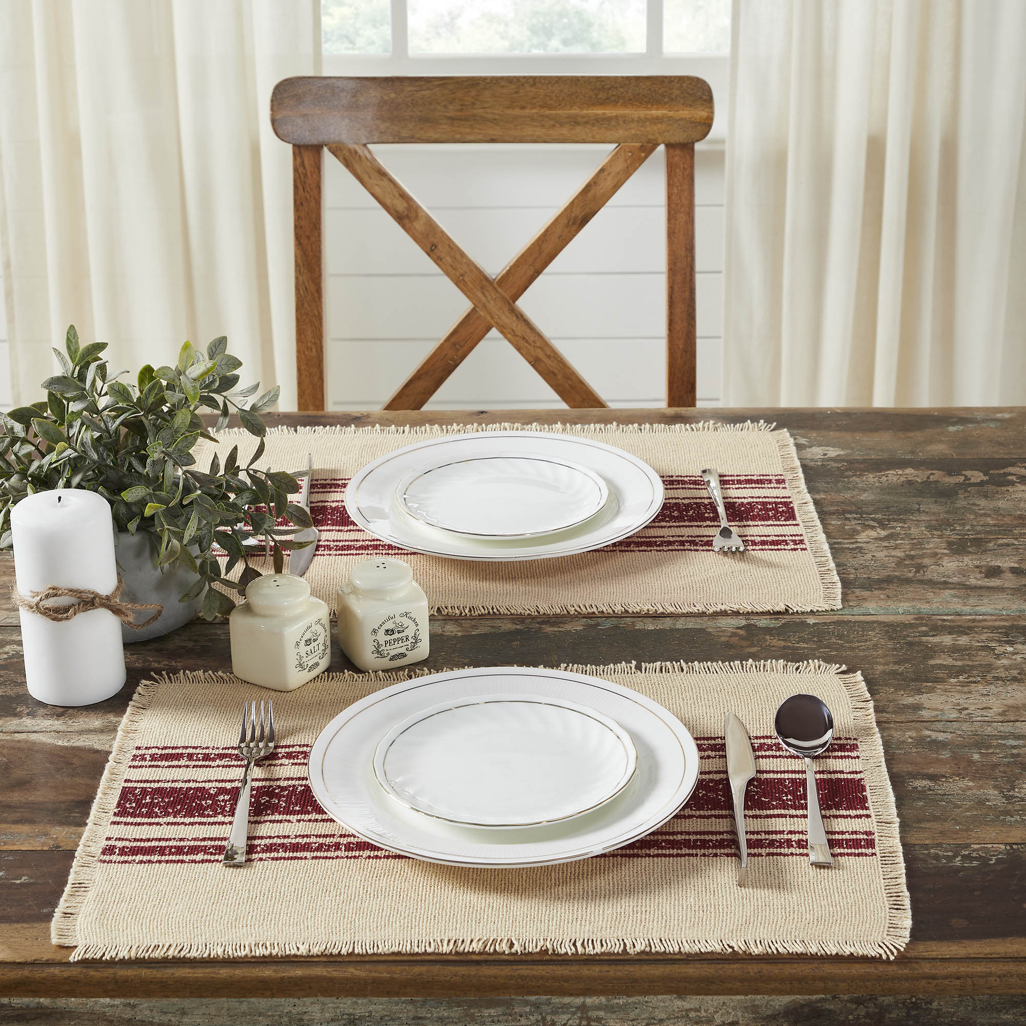 Yuletide Burlap Red Stripe Placemat Set of 6