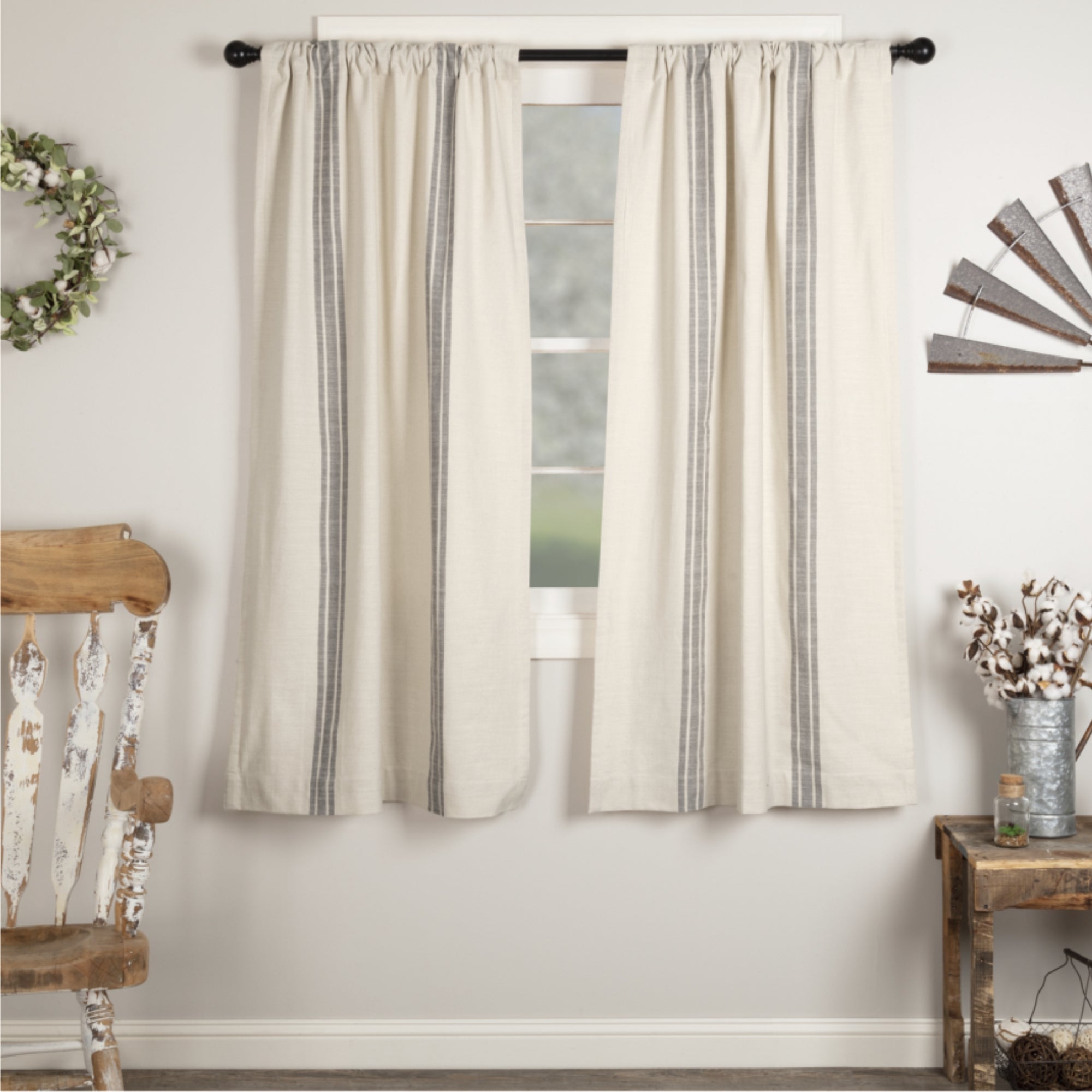 Market Place Gray Grain Sack Stripe Short Panel Set of 2