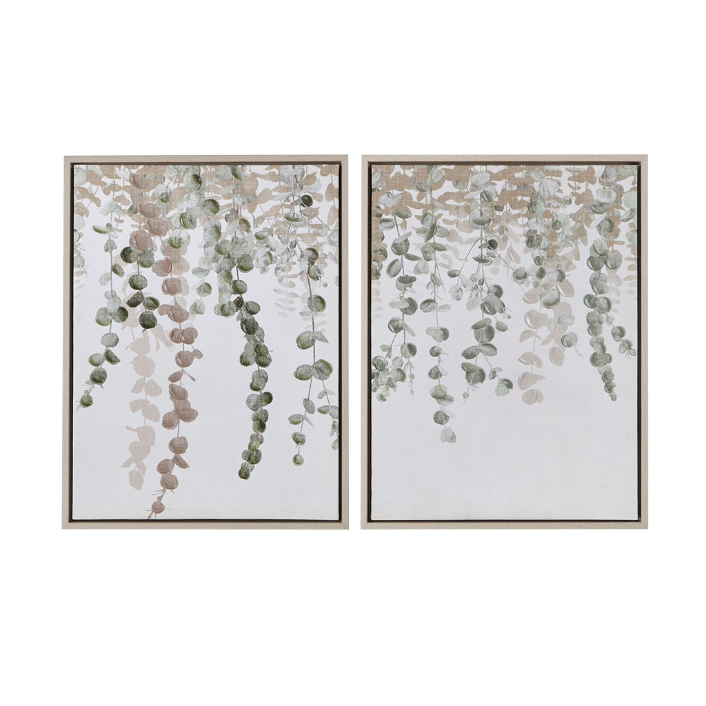 Botanical Waterfall Silver Foil Abstract 2-piece Canvas Wall Art Set