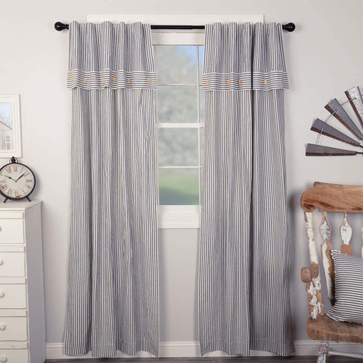 Farmhouse Ticking Blue Panel Set of 2