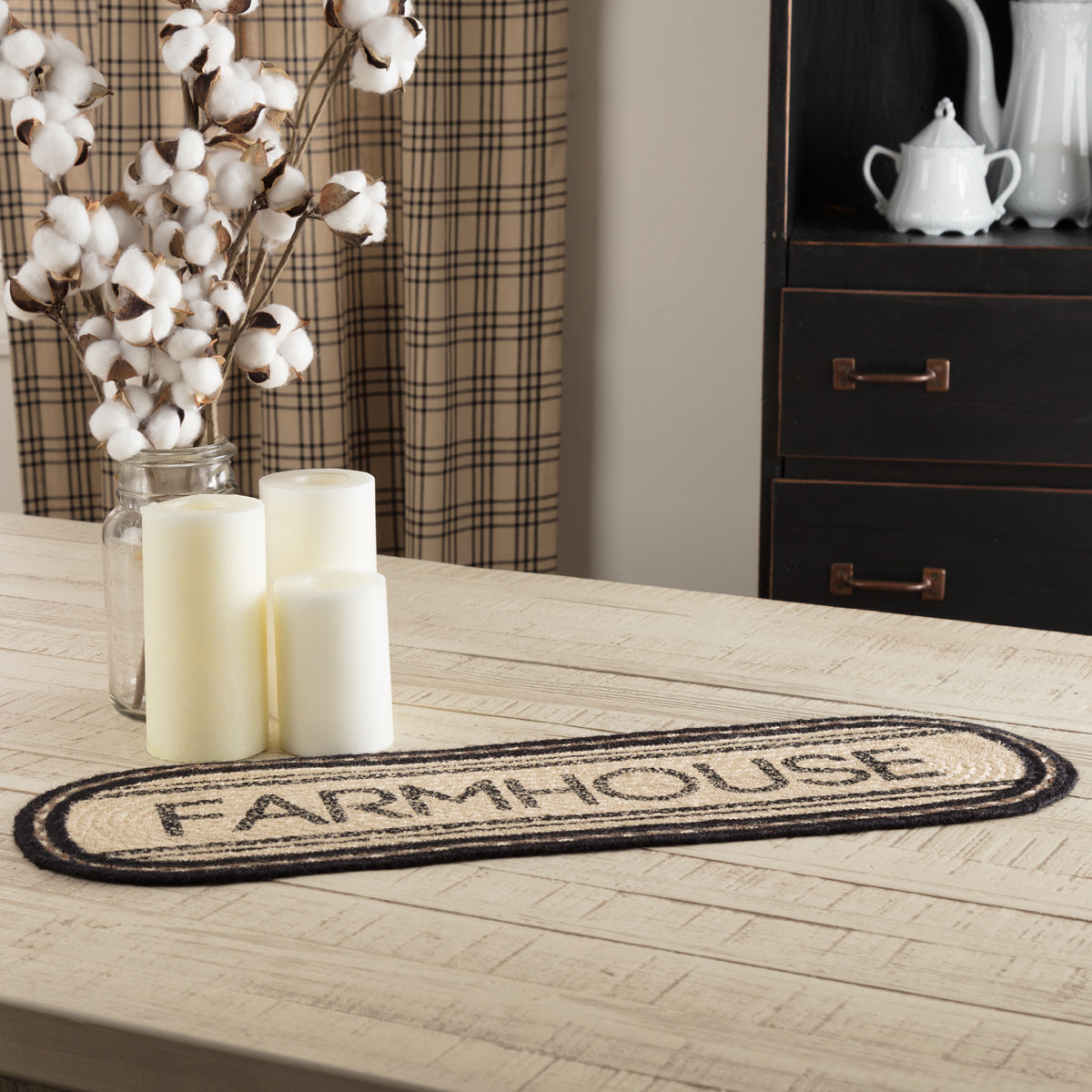 Sawyer Mill Charcoal Creme Farmhouse Jute Oval Runner