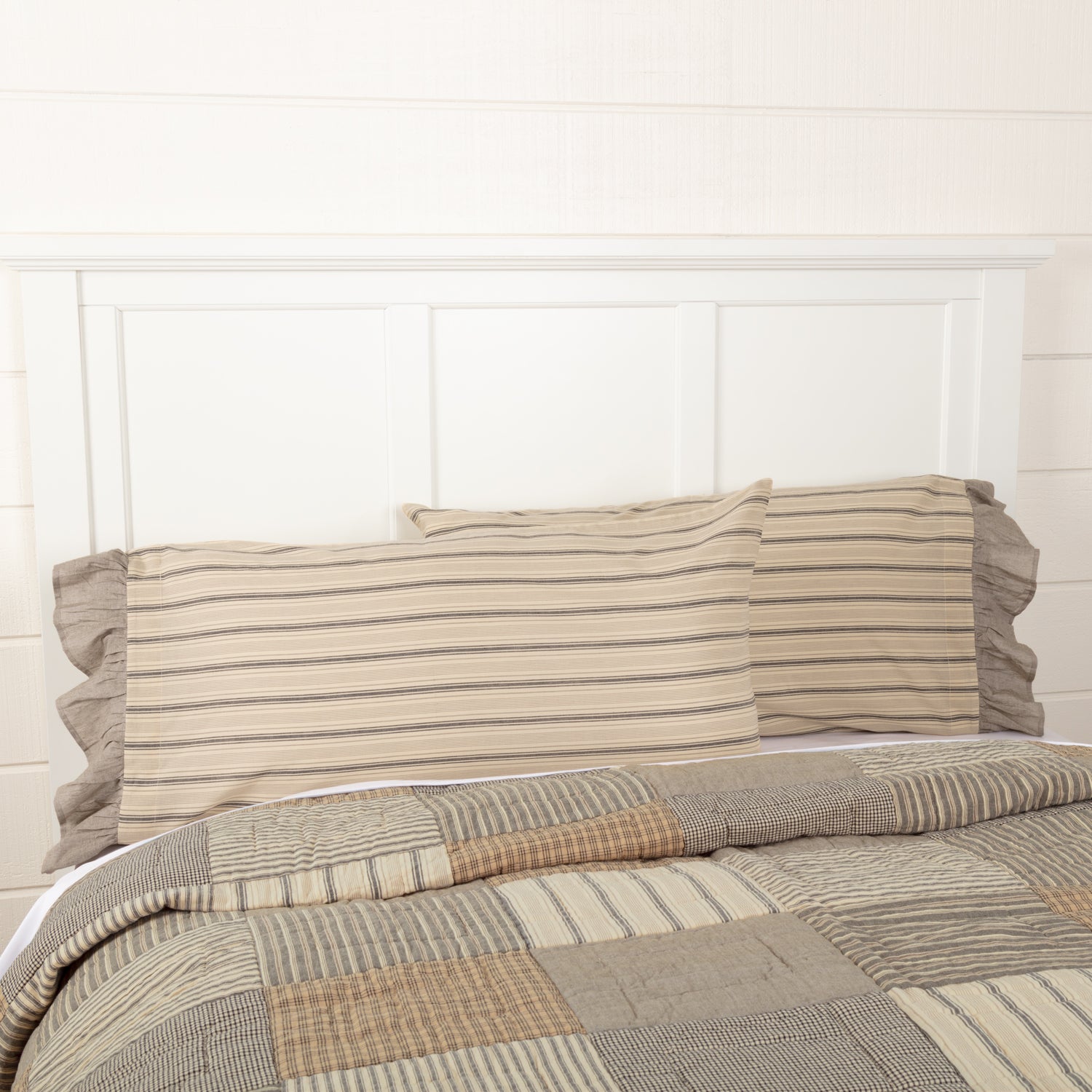 Sawyer Mill Charcoal Stripe Ruffled King Pillow Case Set of 2