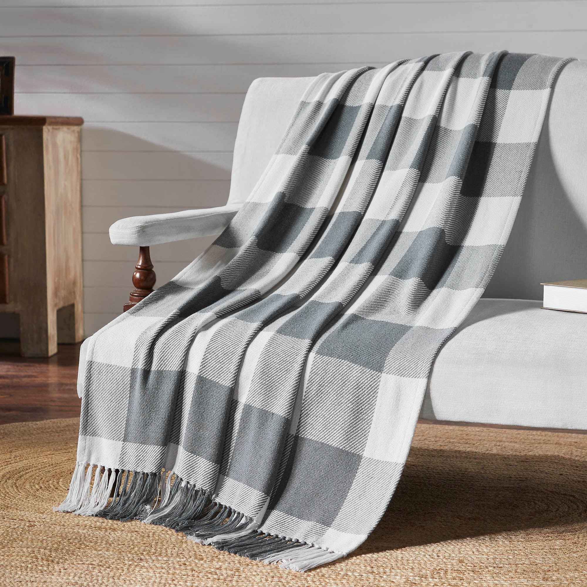 Annie Buffalo Check Grey Woven Throw