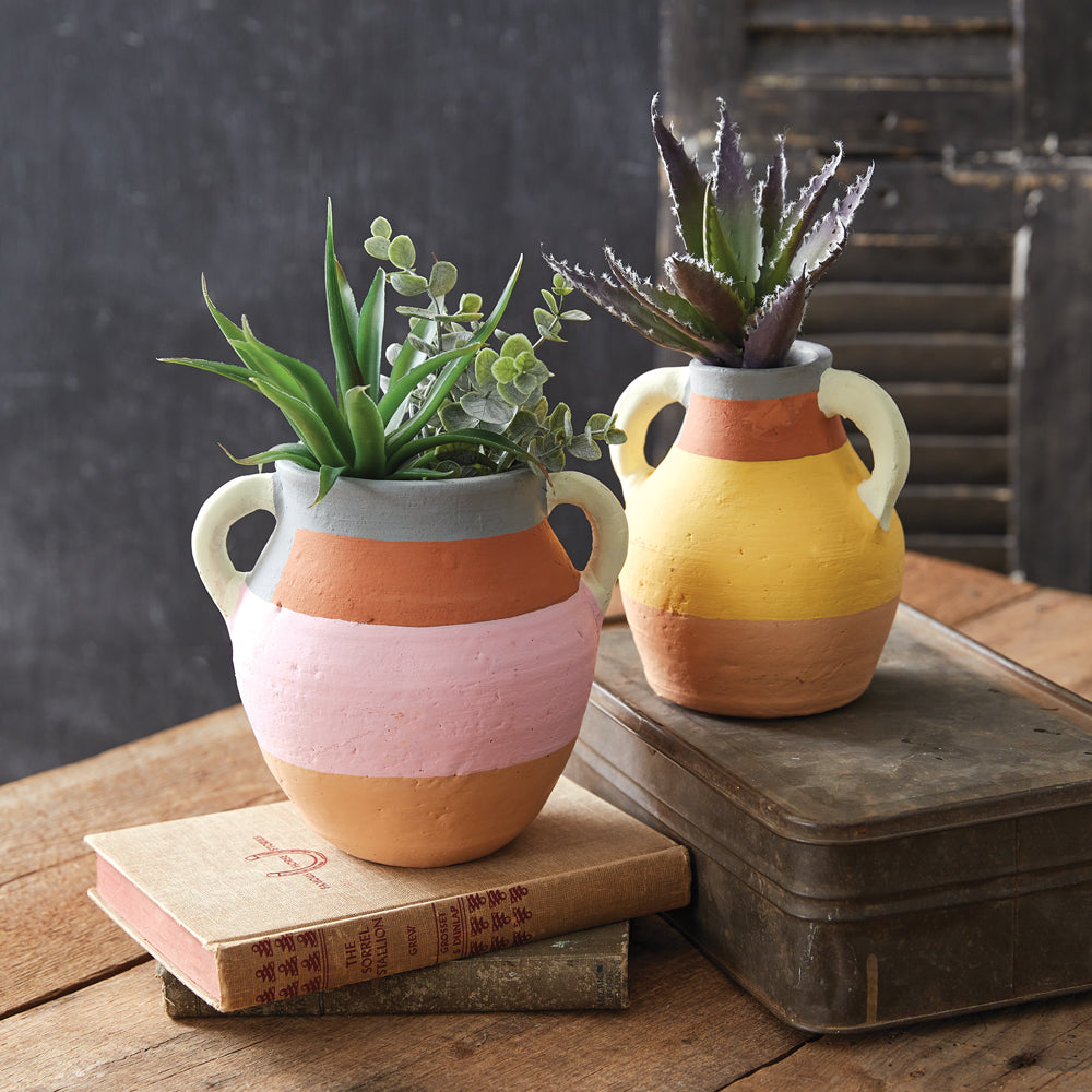 Color Blocked Terracotta Vases (S/2)
