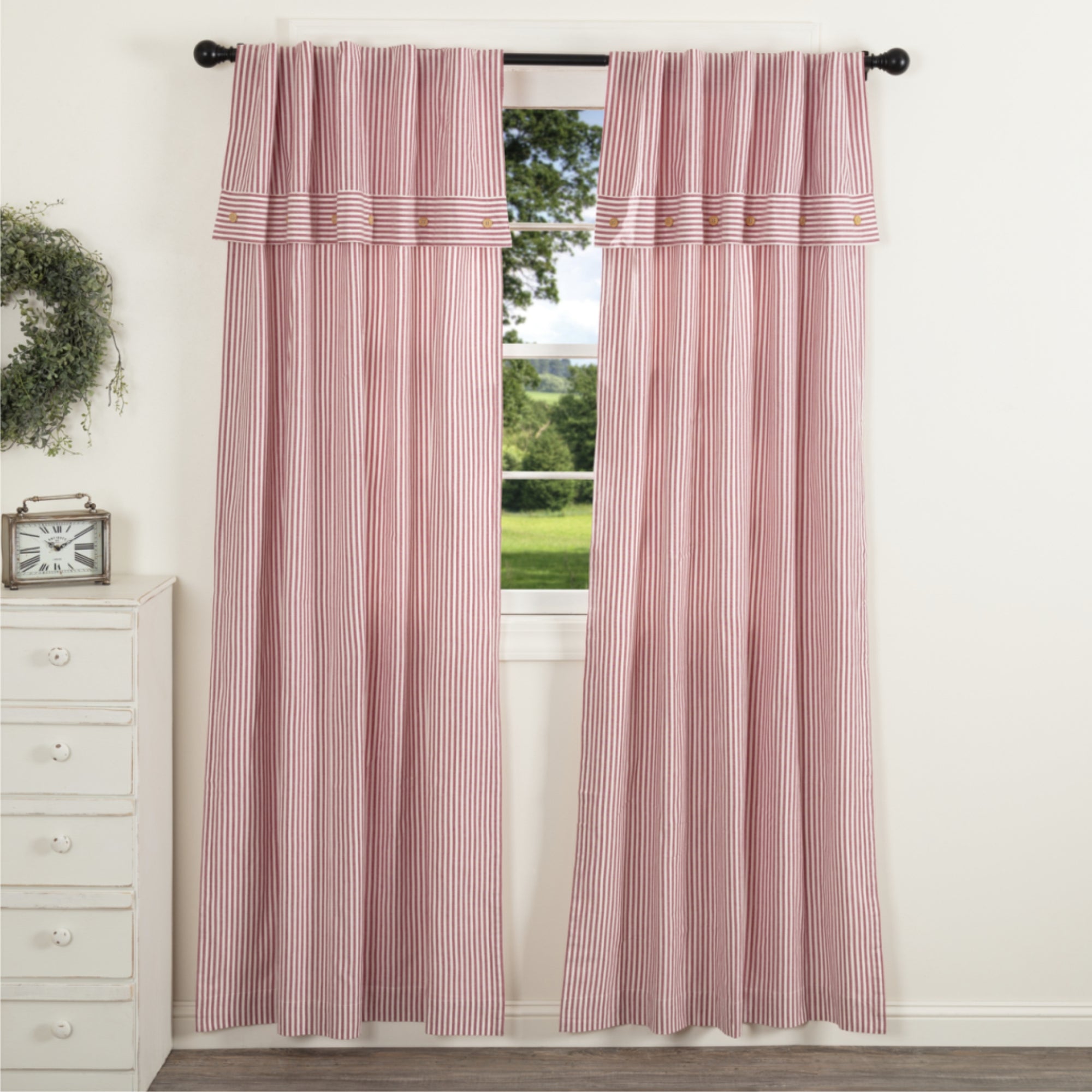 Farmhouse Ticking Red Panel Set of 2