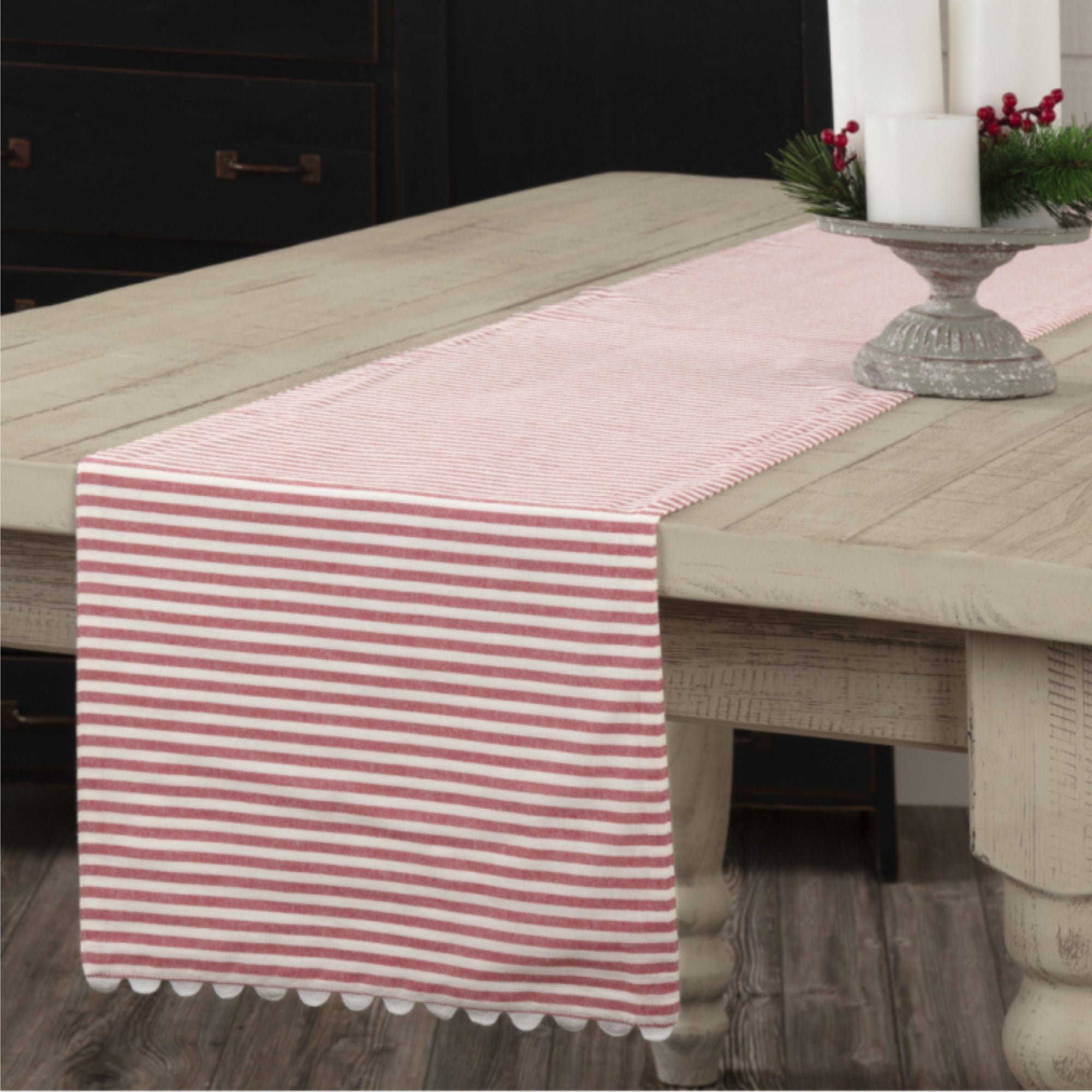 Farmhouse Ticking Red Runner 72Lx13W