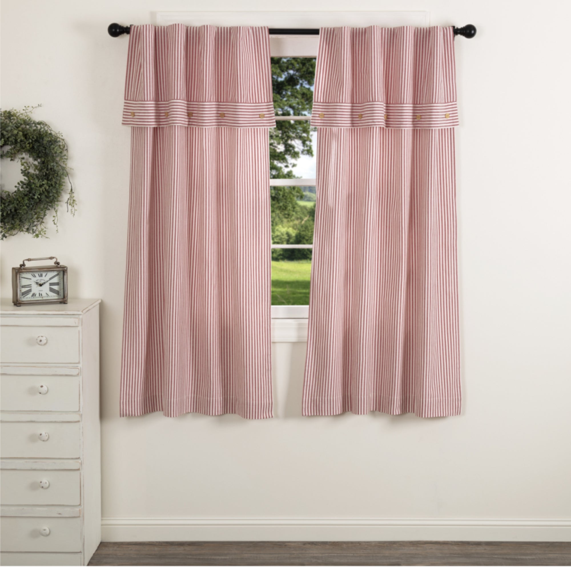 Farmhouse Ticking Red Short Panel Set of 2
