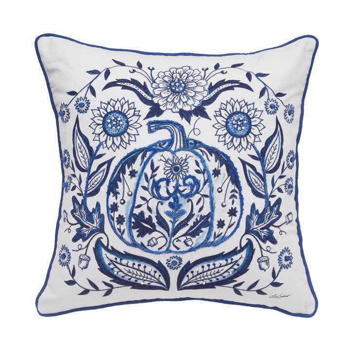 Blue Harvest Pumpkin Throw Pillow