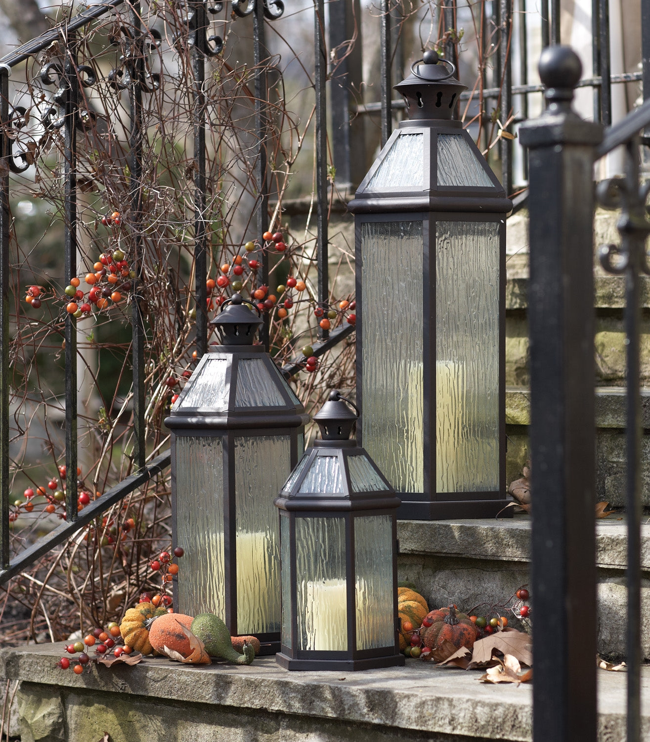 Lantern (Set of 3) 14.75"H, 20.5"H, 27.5"H Metal/Glass