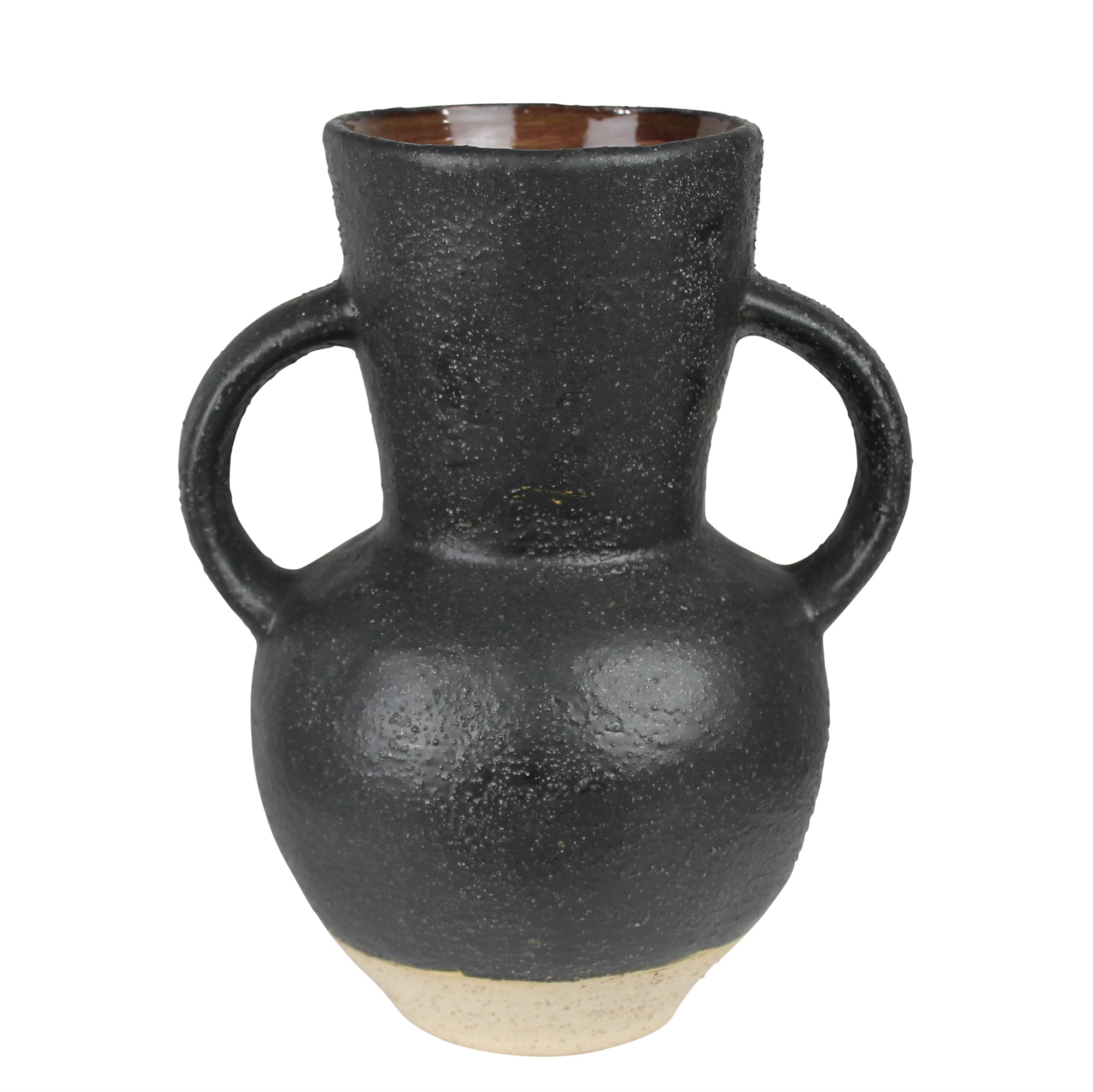 Umbria Vase with Big Handles, Ceramic, Black