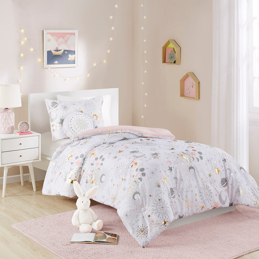 Celia Starry Sky Metallic Comforter Set with Throw Pillow