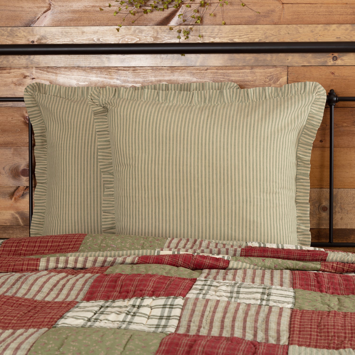 Prairie Winds Green Ticking Stripe Euro Sham