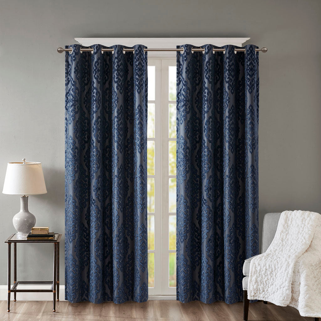 Mirage Knitted Jacquard Damask Total Blackout Grommet Top Curtain Panel