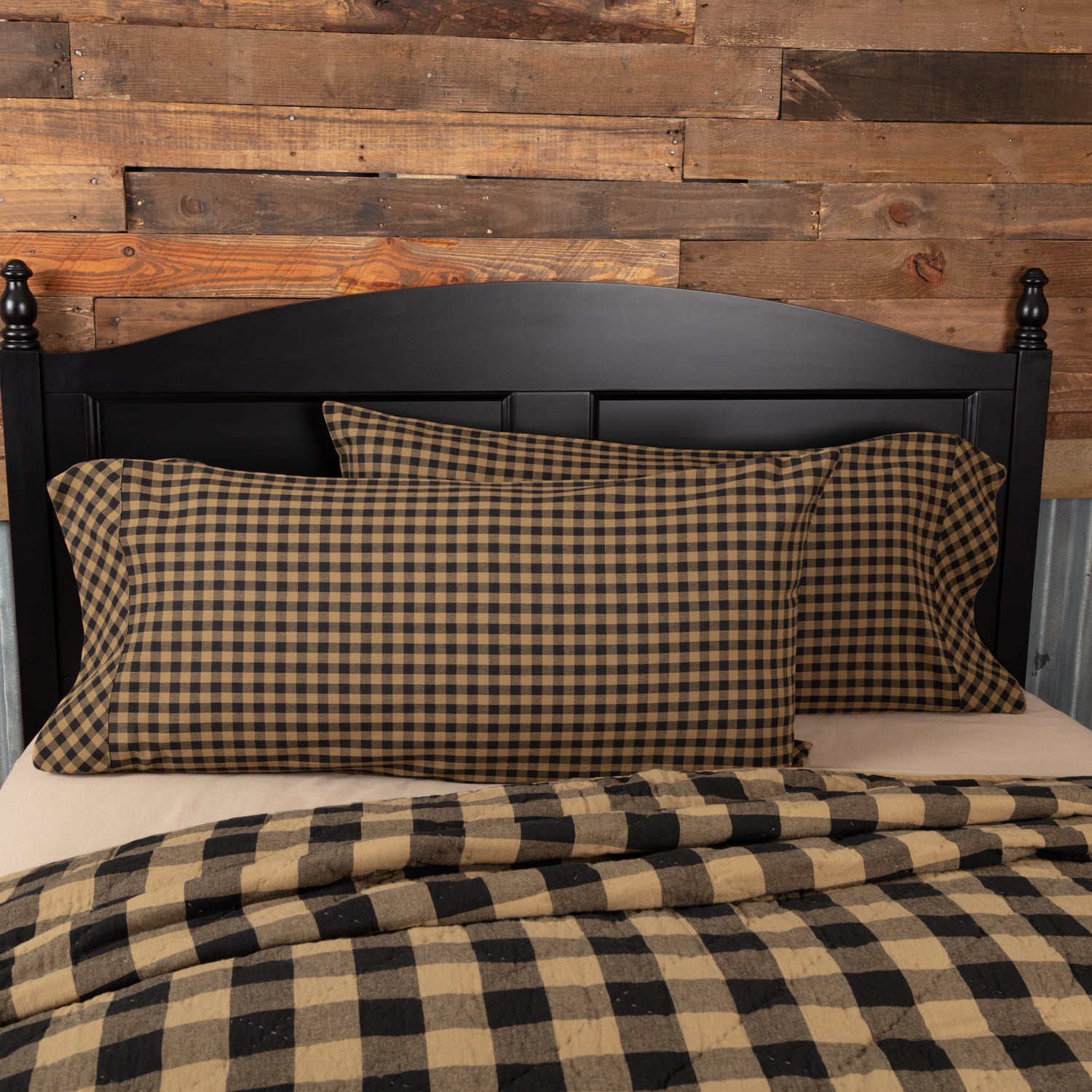 Black Check King Pillow Case Set of 2