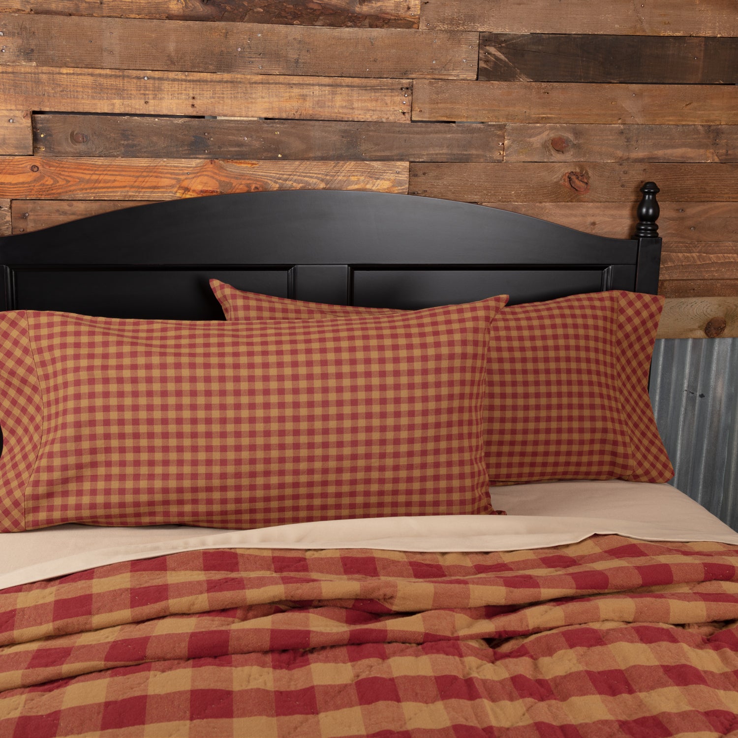 Burgundy Check King Pillow Case Set of 2