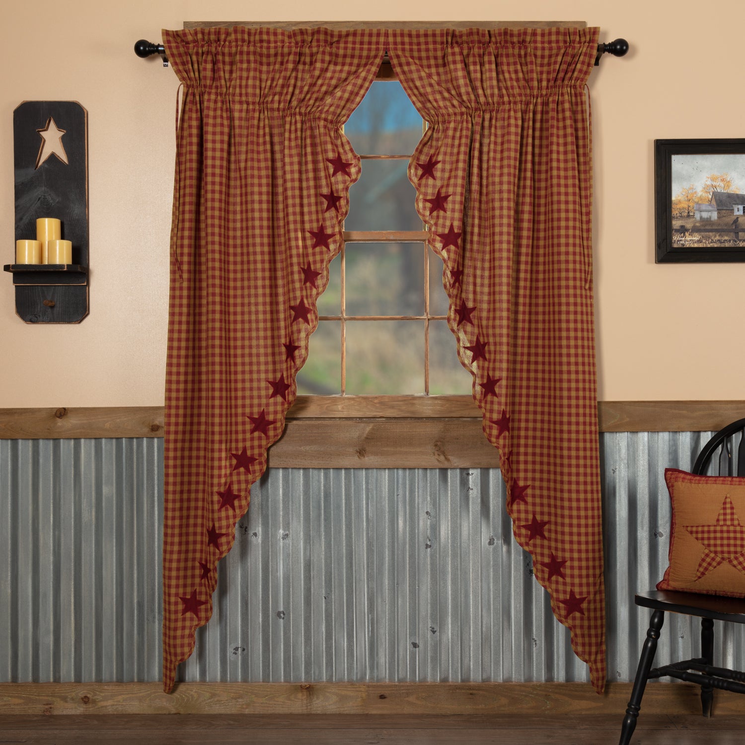 Burgundy Star Scalloped Prairie Long Panel Set of 2