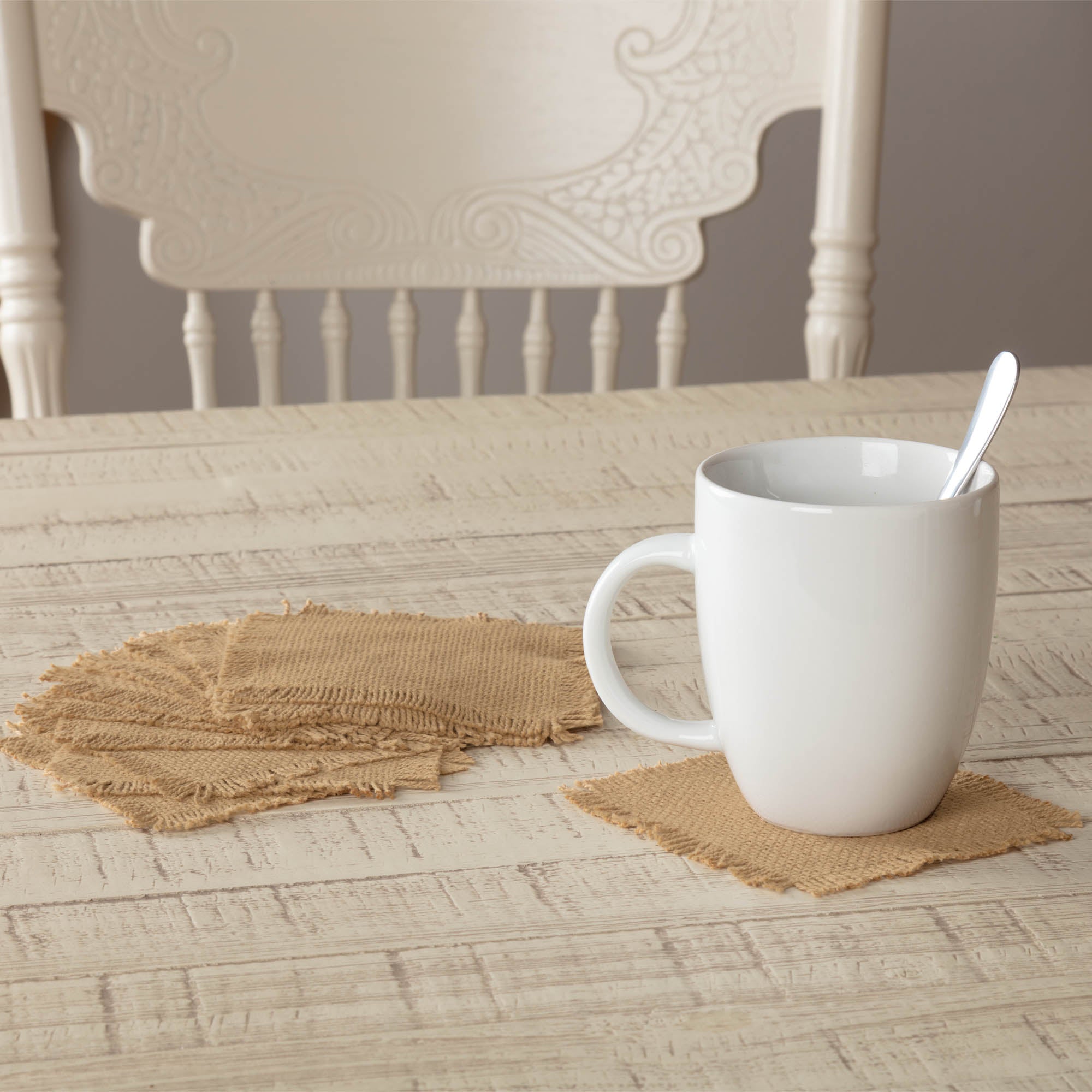 Burlap Natural Coaster Set of 12 Fringed