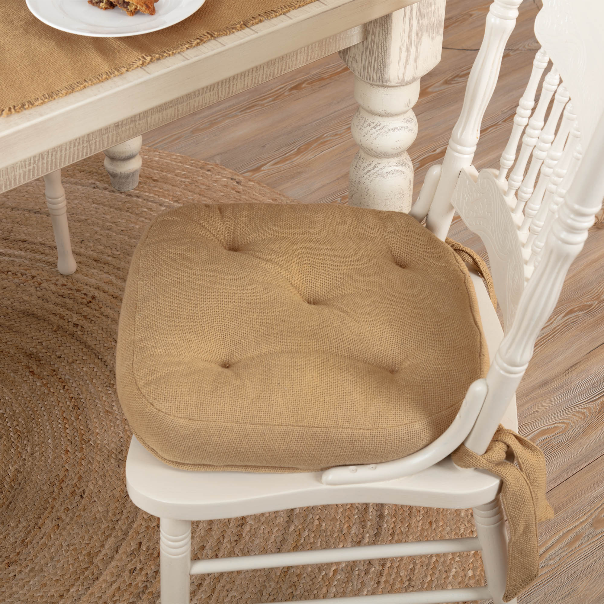 Natural Cotton Burlap Chair Pad- Thick Farmhouse Cushion