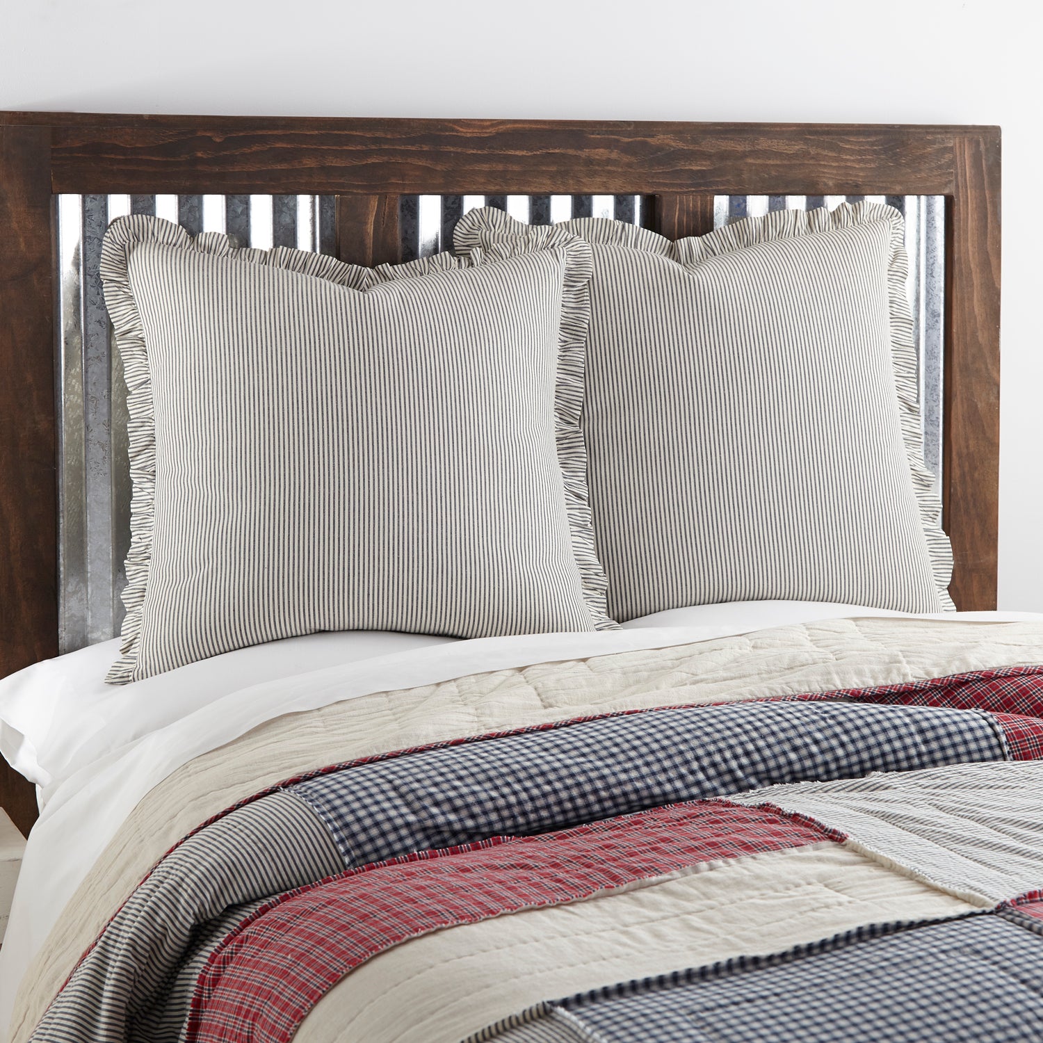 Hatteras Seersucker Blue Ticking Stripe Fabric Euro Sham
