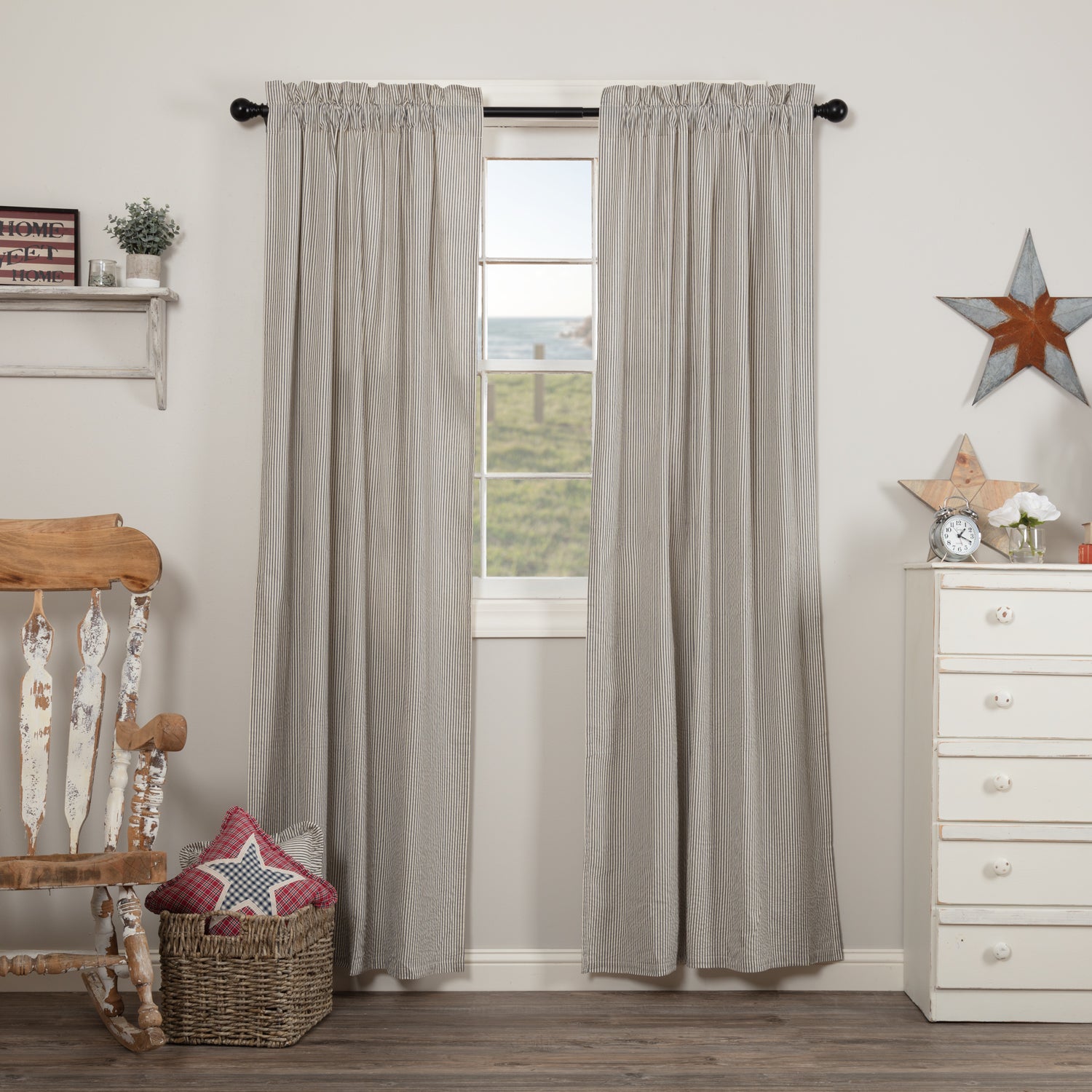 Hatteras Seersucker Blue Ticking Stripe Panel Set of 2