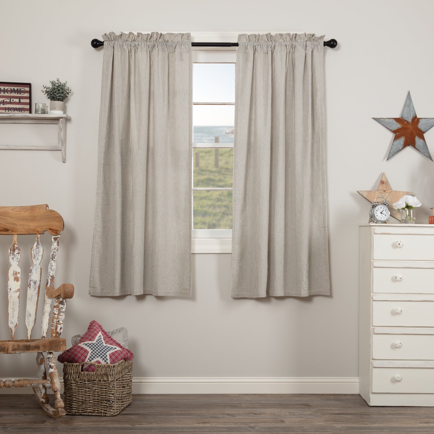 Hatteras Seersucker Blue Ticking Stripe Short Panel Set of 2
