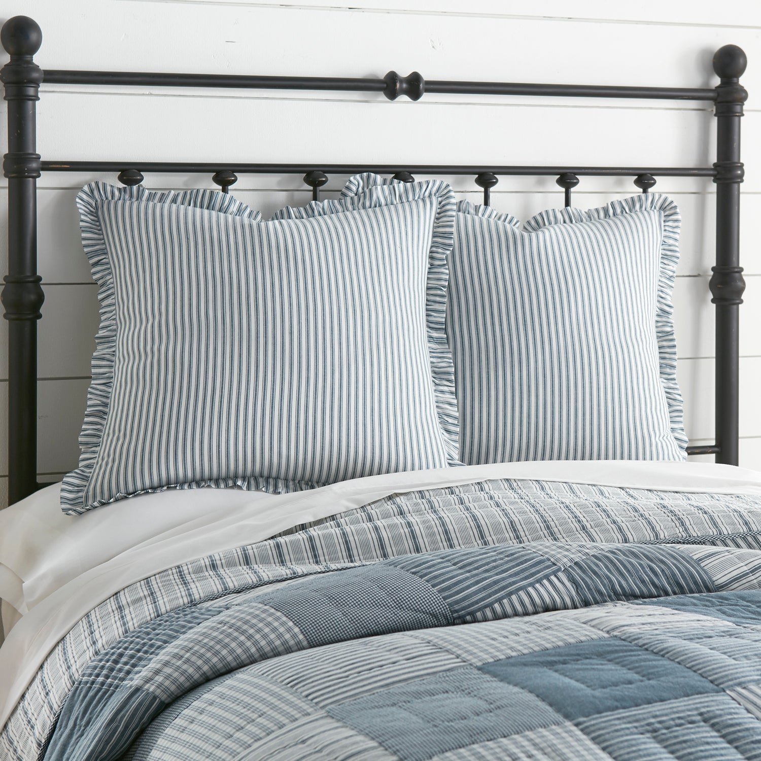 Sawyer Mill Blue Ticking Stripe Fabric Euro Sham