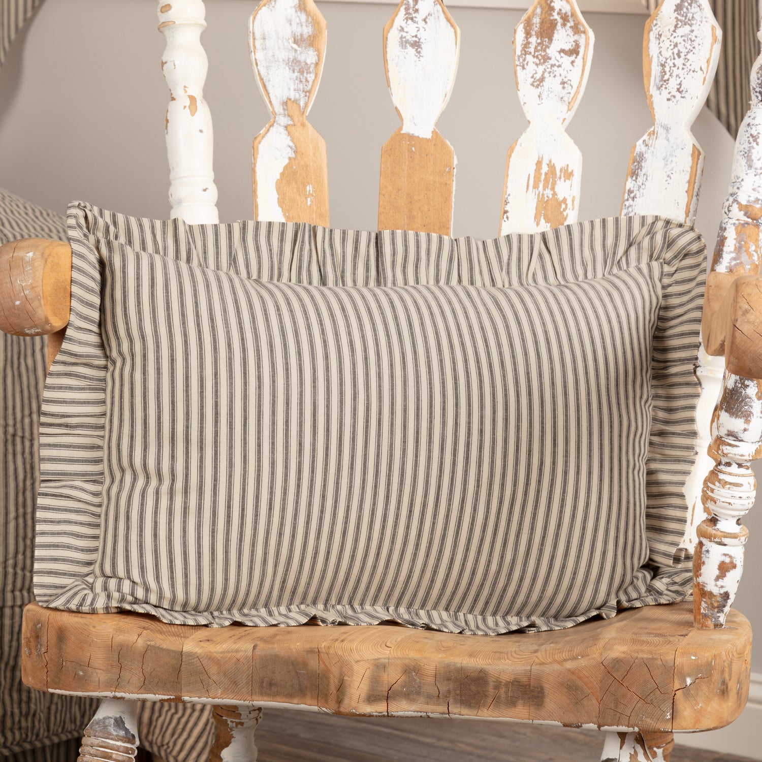 Sawyer Mill Charcoal Ticking Stripe Fabric Pillow