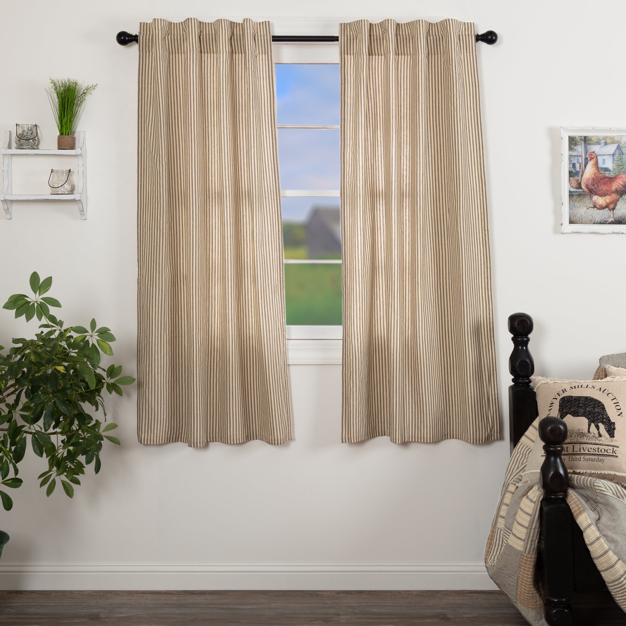 Sawyer Mill Charcoal Ticking Stripe Short Panel Set of 2