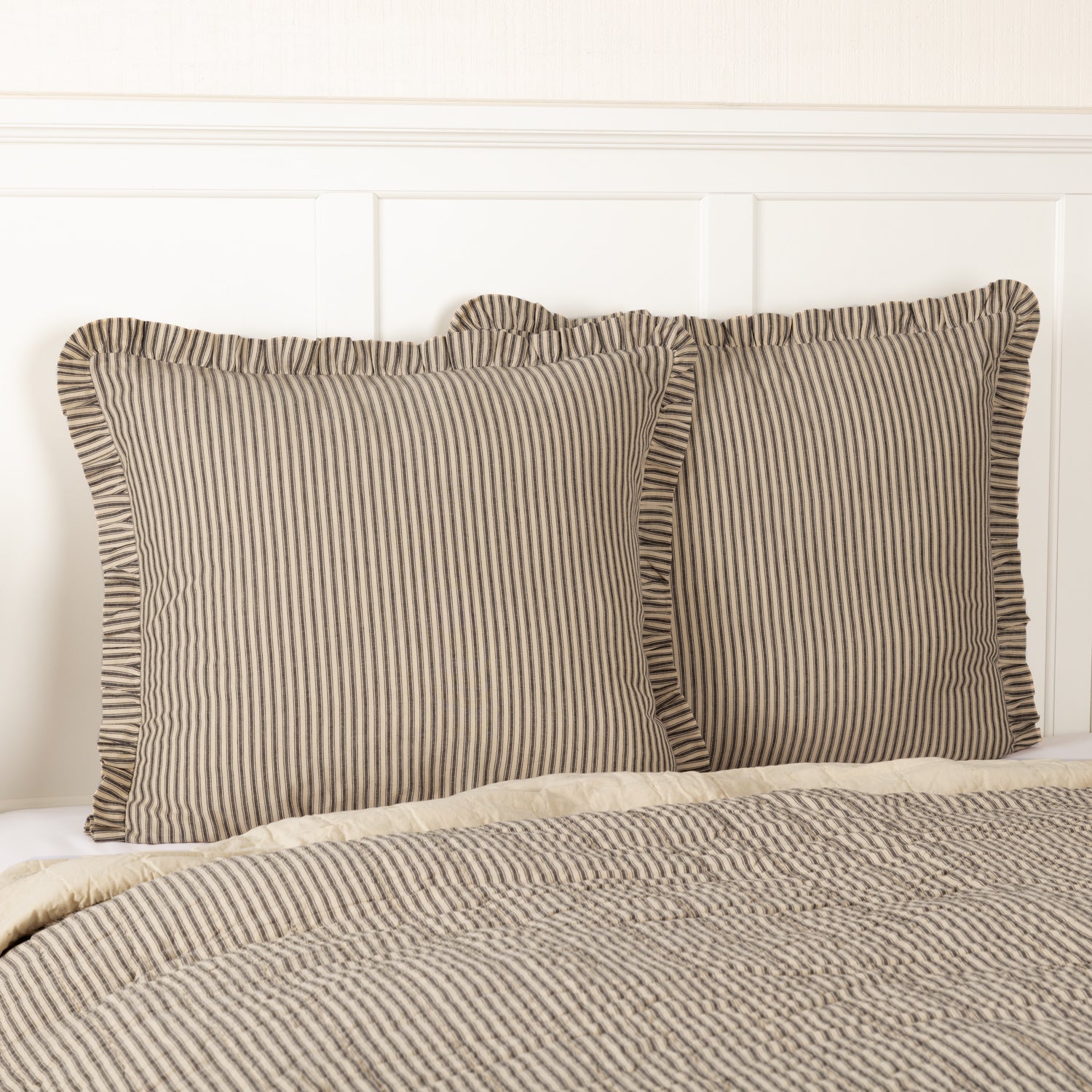 Sawyer Mill Charcoal Ticking Stripe Fabric Euro Sham