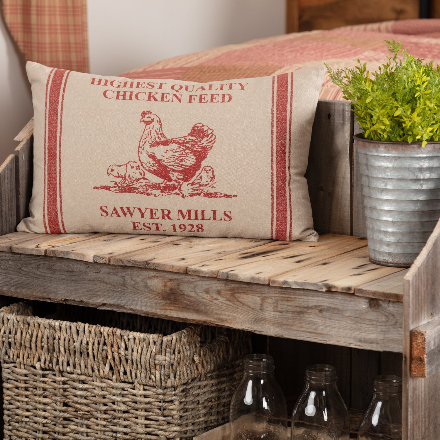 Sawyer Mill Red Hen and Chicks Pillow