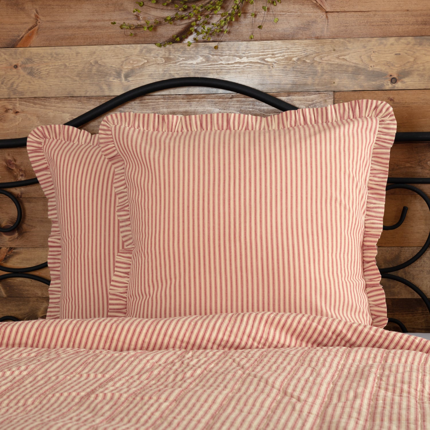 Sawyer Mill Red Ticking Stripe Fabric Euro Sham