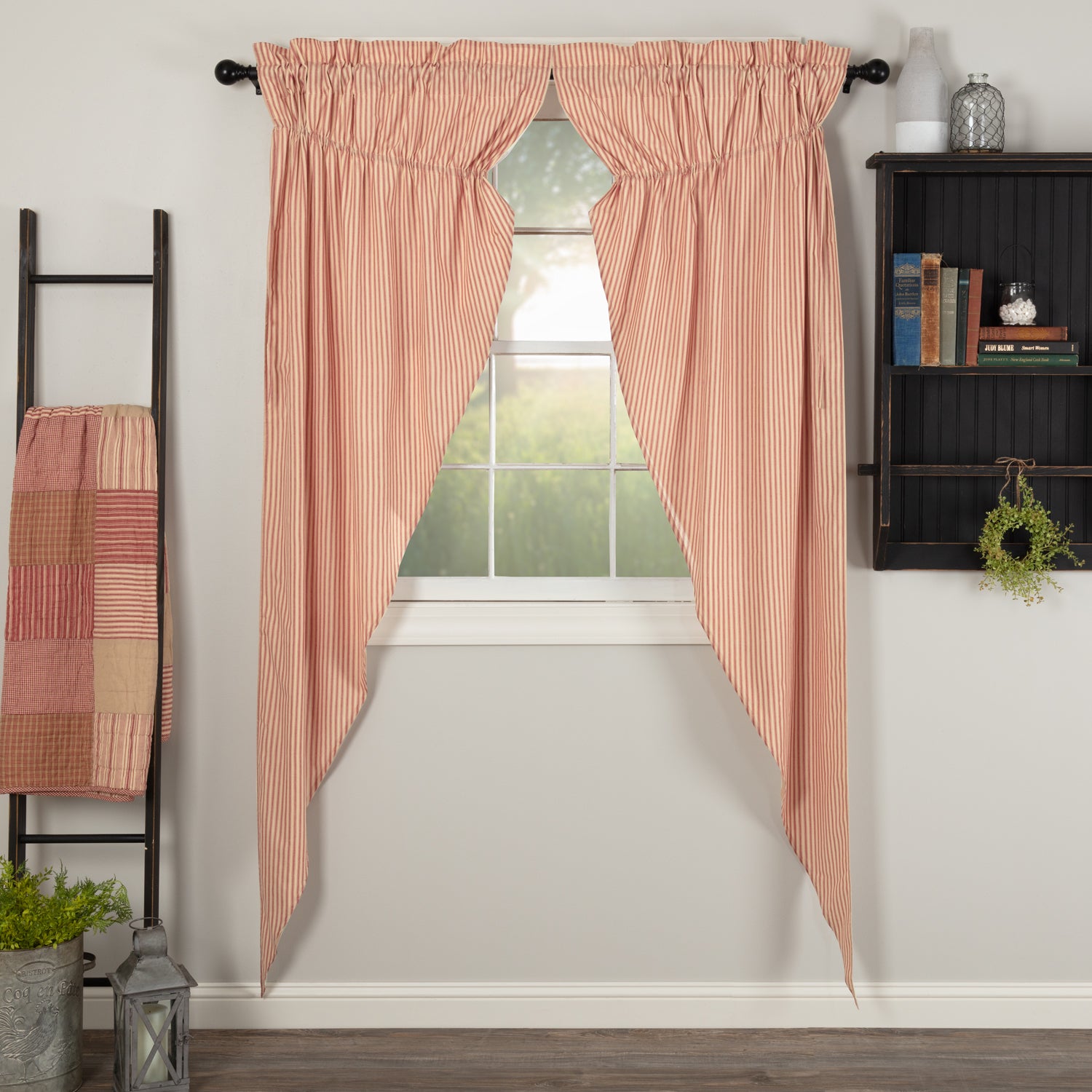 Sawyer Mill Red Ticking Stripe Prairie Long Panel Set of 2 84x36x18