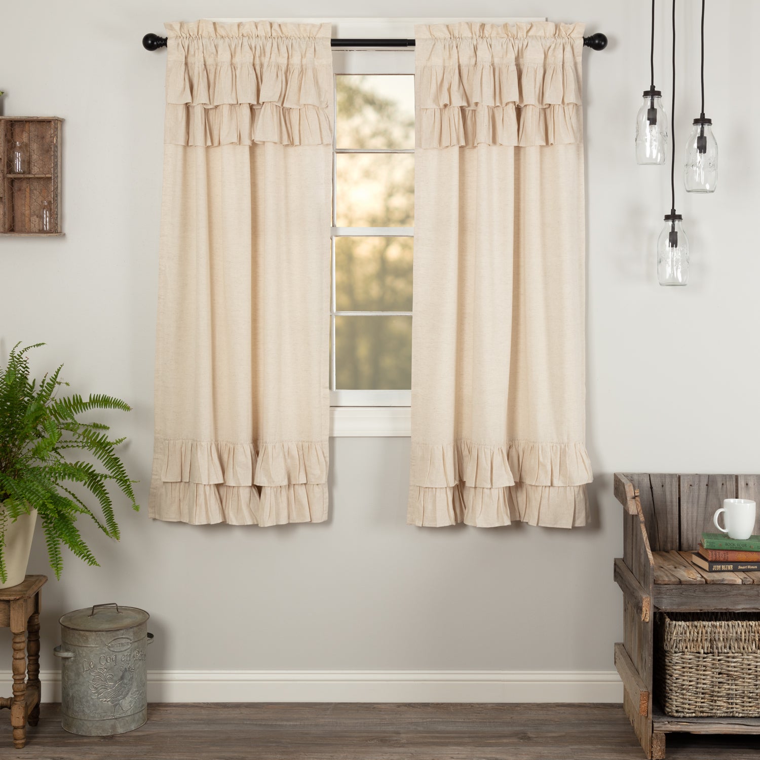 Simple Life Flax Natural Ruffled Short Panel Set of 2