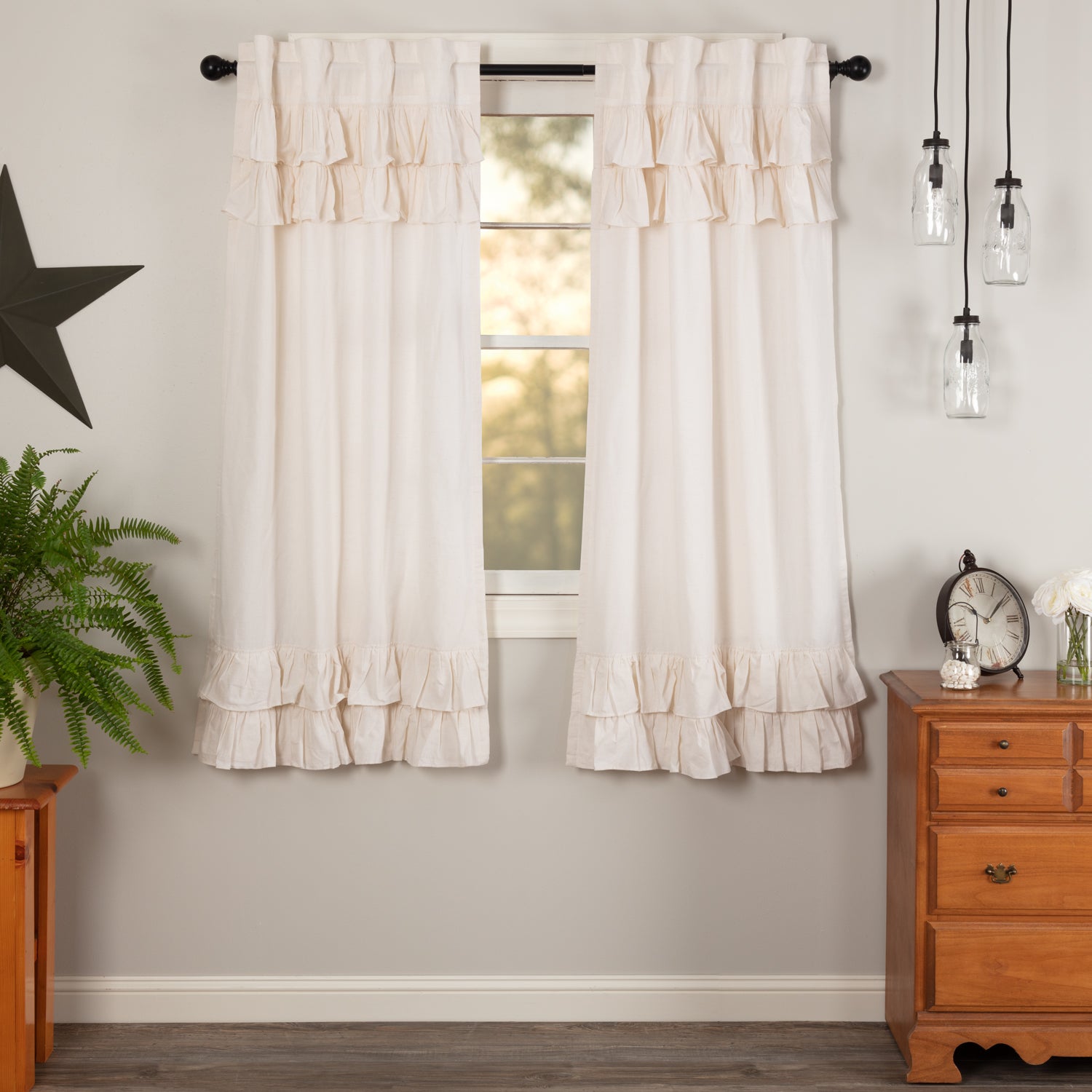 Simple Life Flax Antique White Ruffled Short Panel Set of 2