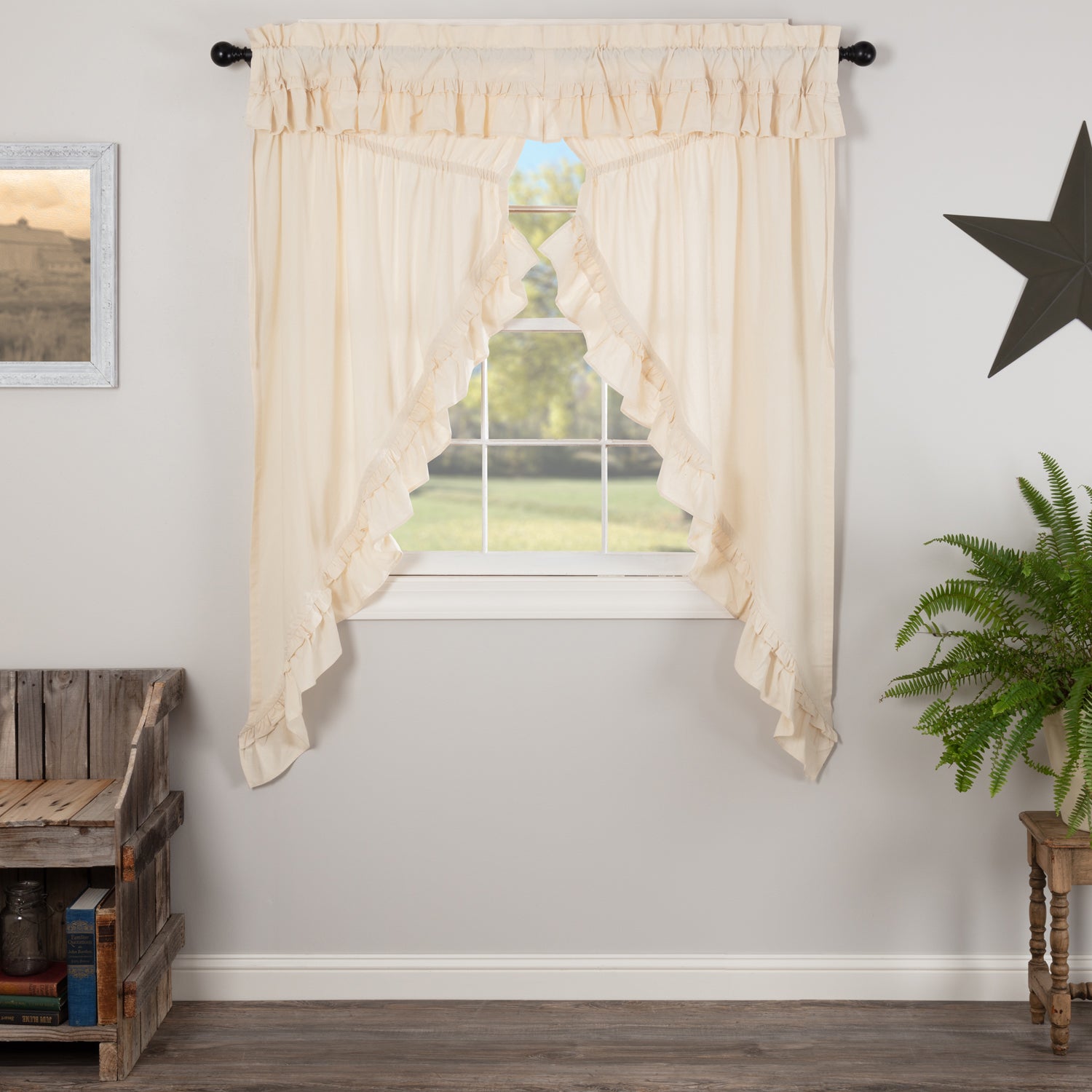 Muslin Ruffled Unbleached Natural Prairie Short Panel Set of 2