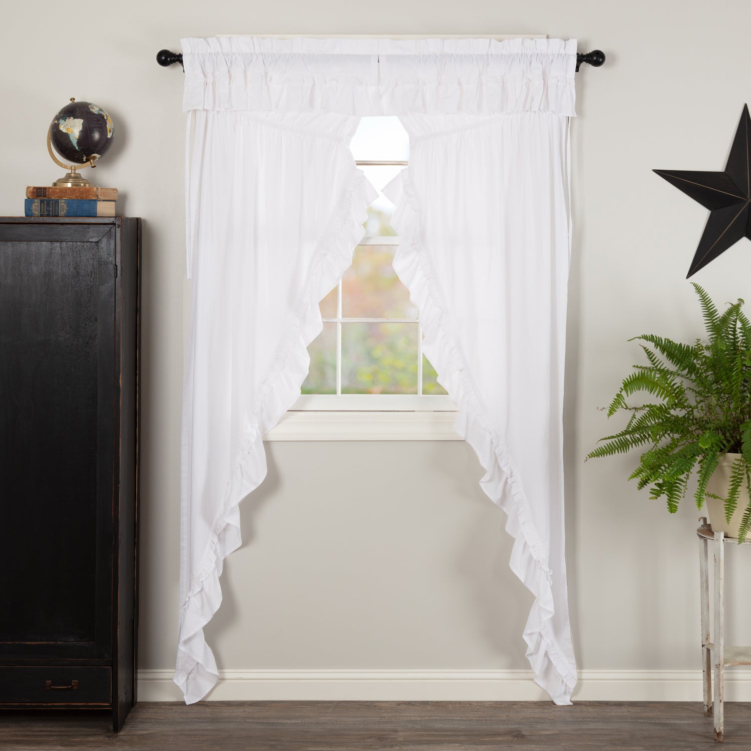 Muslin Ruffled Bleached White Prairie Long Panel Set of 2