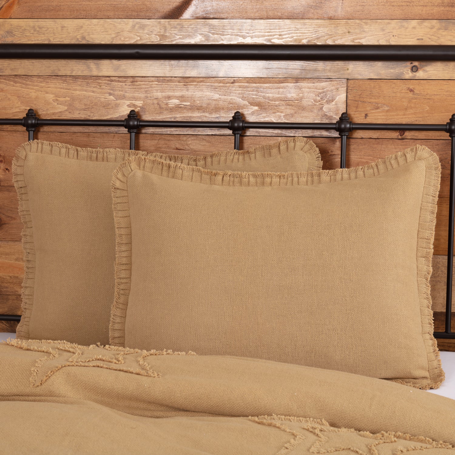 Burlap Natural Standard Sham w/ Fringed Ruffle