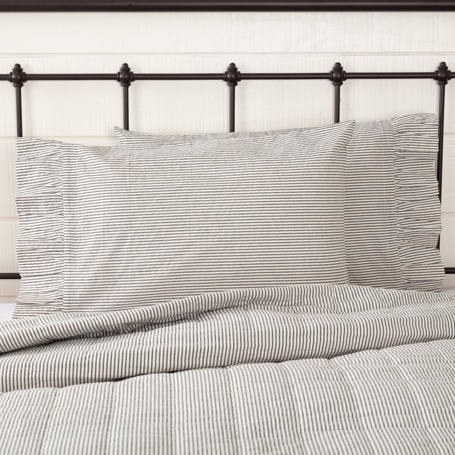 Hatteras Seersucker Blue Ticking Stripe Standard Pillow Case Set of 2