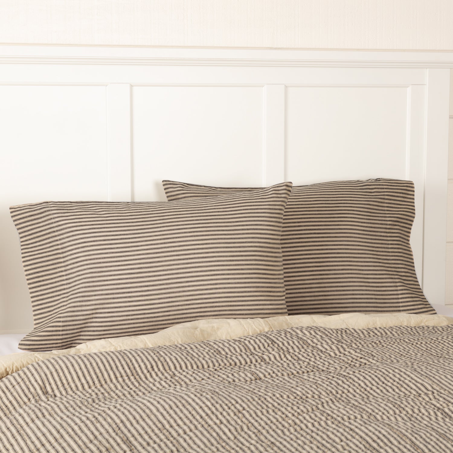 Sawyer Mill Charcoal Ticking Stripe Standard Pillow Case Set of 2