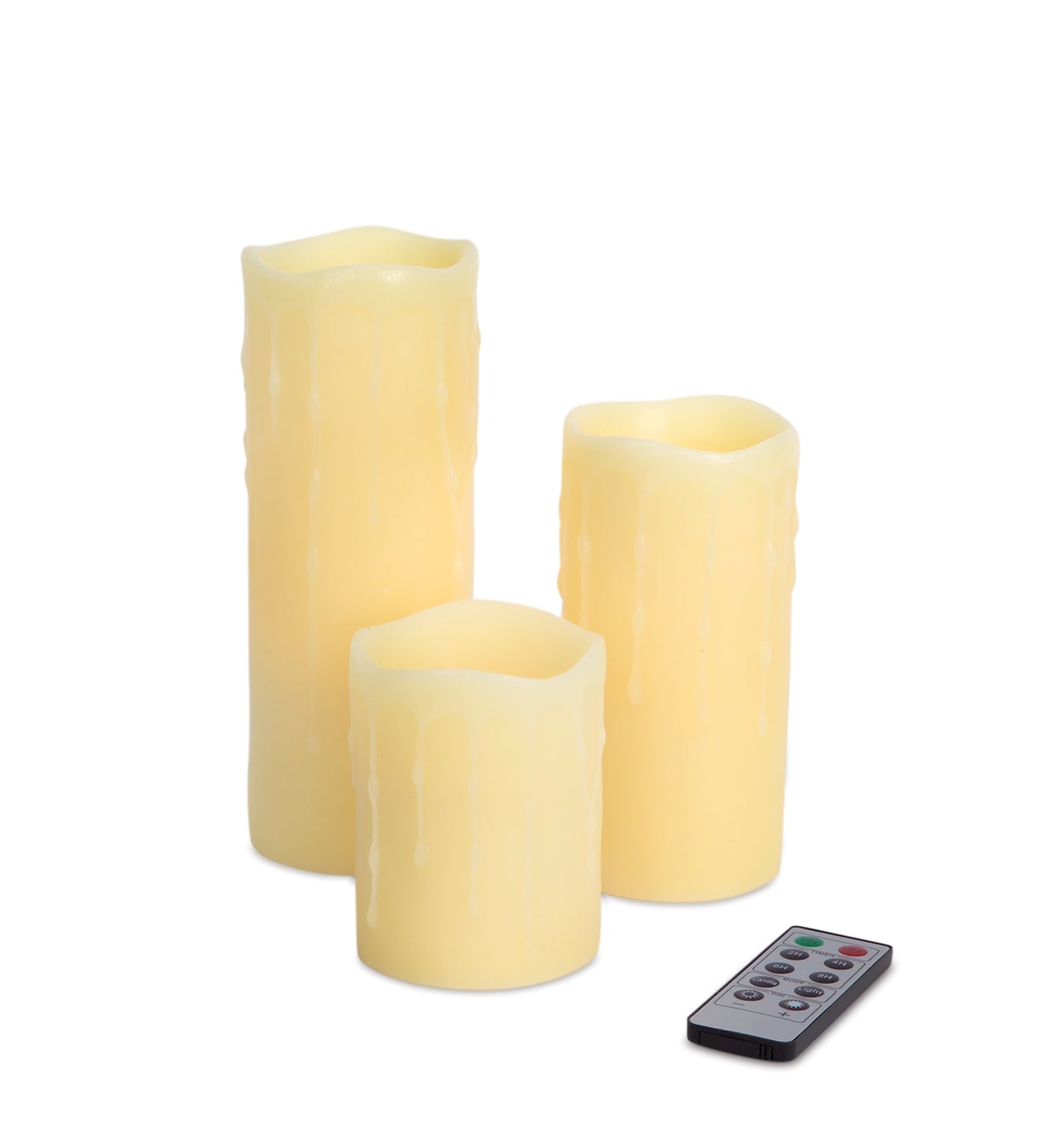 LED Dripping Candles with 2/4/6/8 Hour Timer Remote (Set of 3) 3"Dx4"H,6"H,8"H Wax/ (Requires
