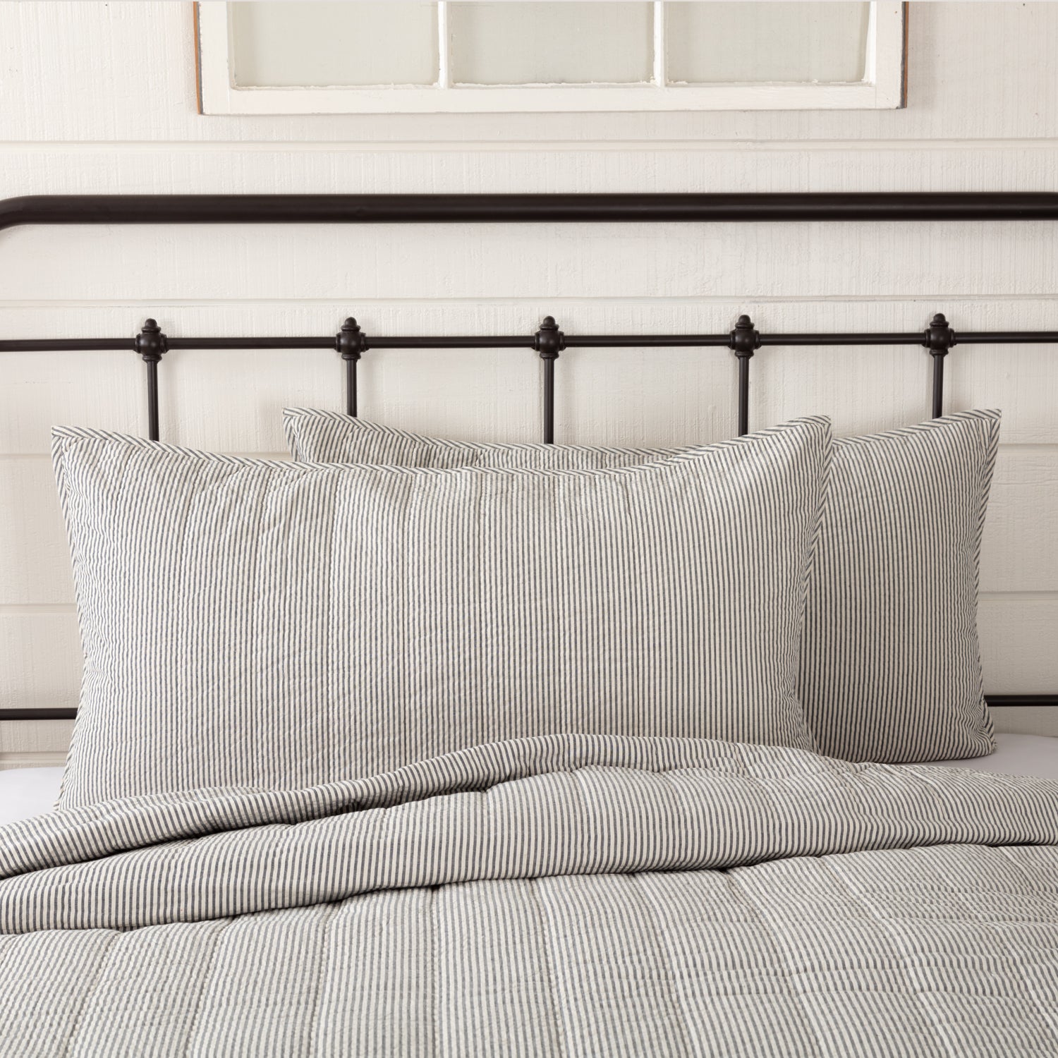 Hatteras Seersucker Blue Ticking Stripe King Sham