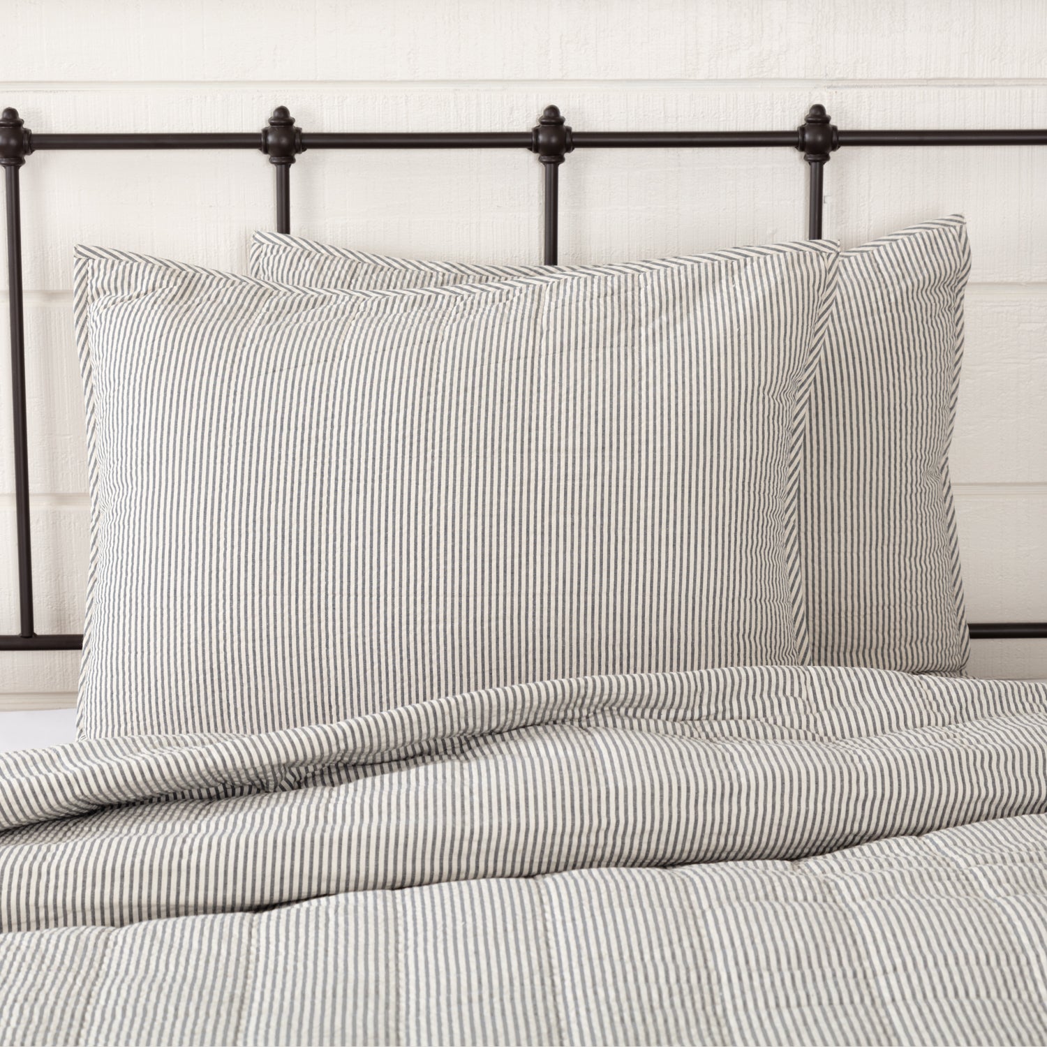 Hatteras Seersucker Blue Ticking Stripe Standard Sham