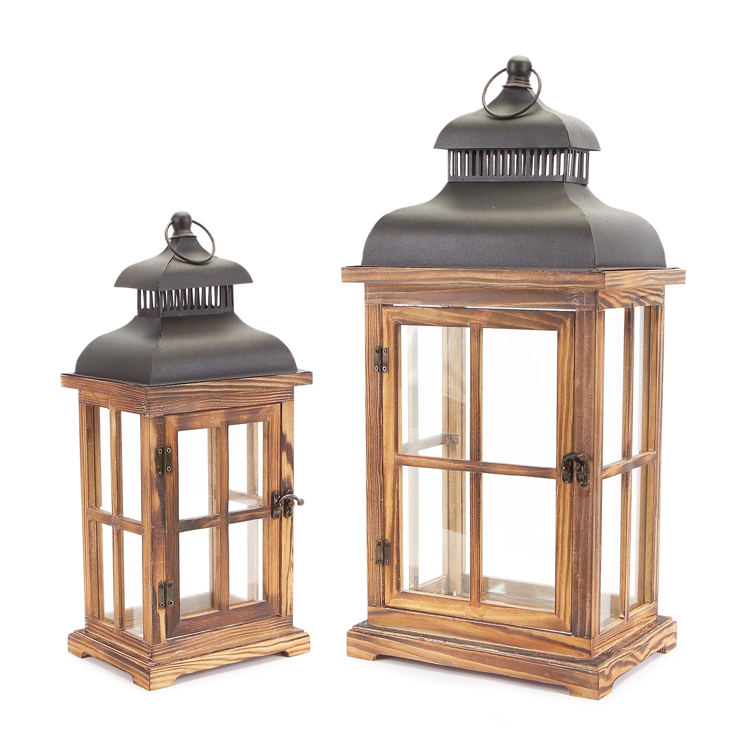 Lantern (Set of 2) 15.5"H, 22.5"H Wood/Metal