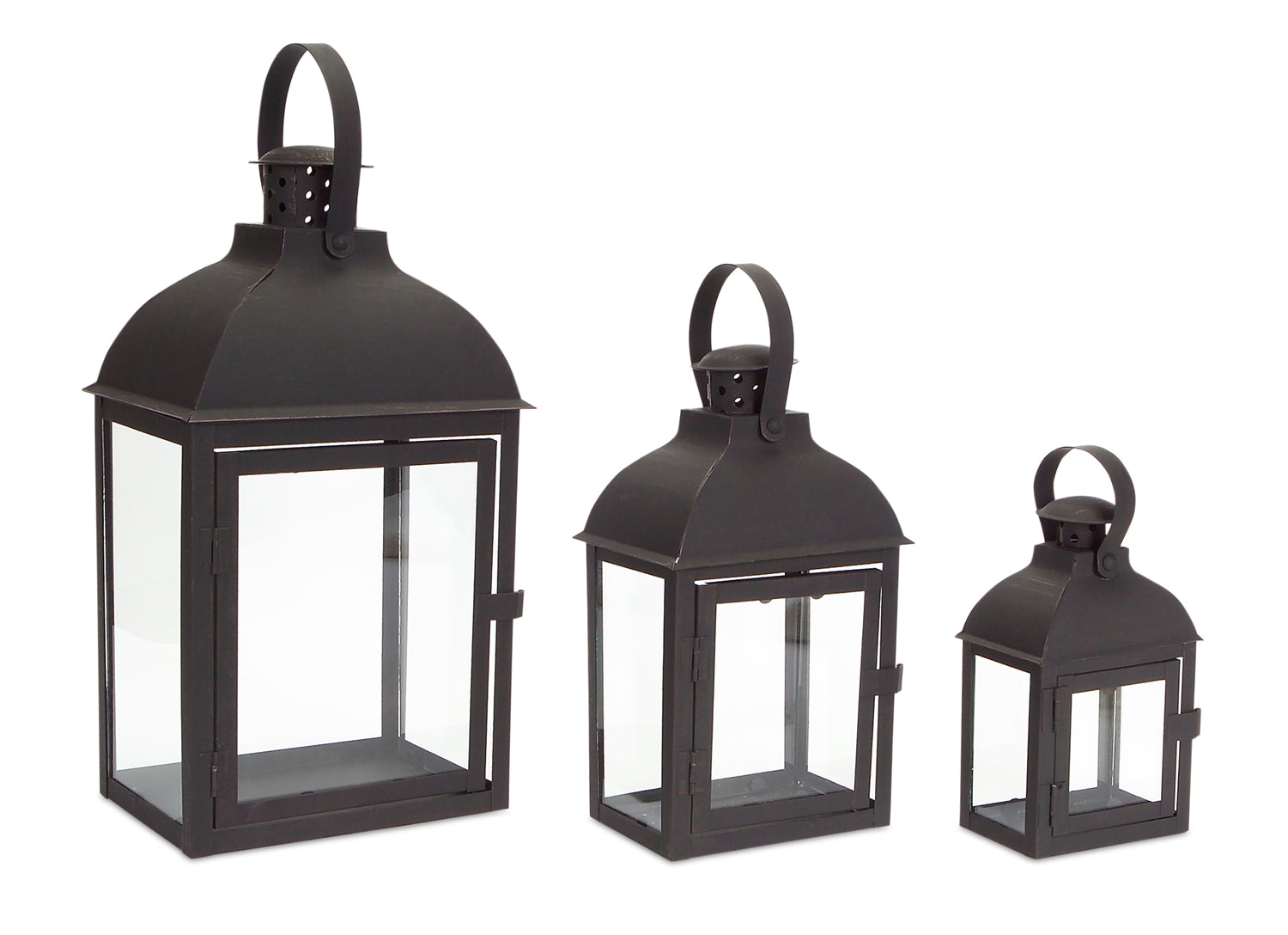 Lantern (Set of 3) 7.25"H, 10.5"H, 14"H Iron/Glass