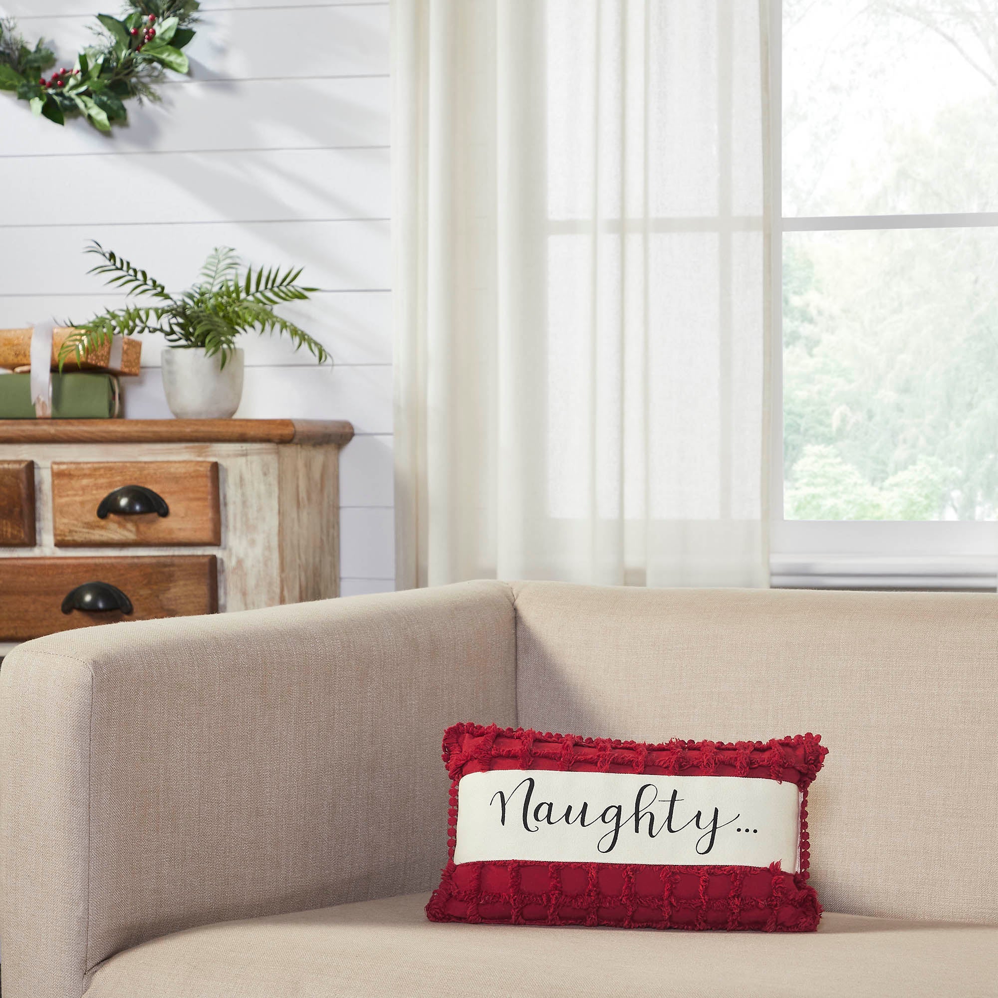 Kringle Chenille Naughty and Nice Pillow