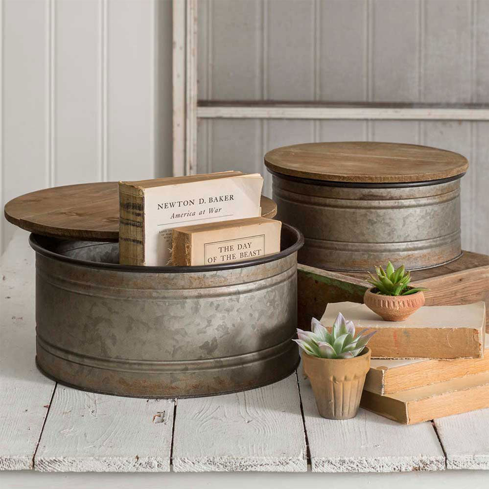 Metal Bins with Lids (S/2)