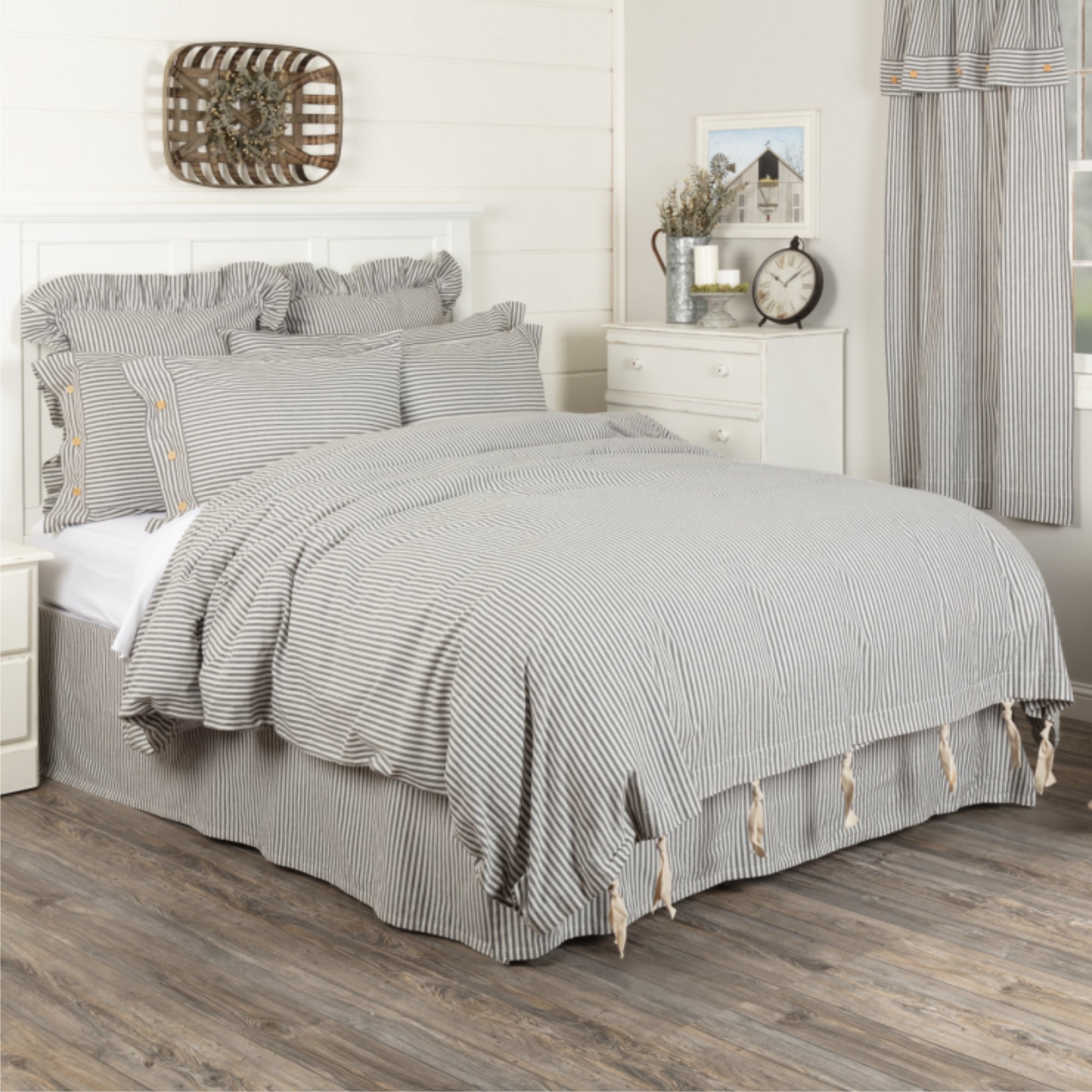 Farmhouse Ticking Gray Queen Duvet Cover