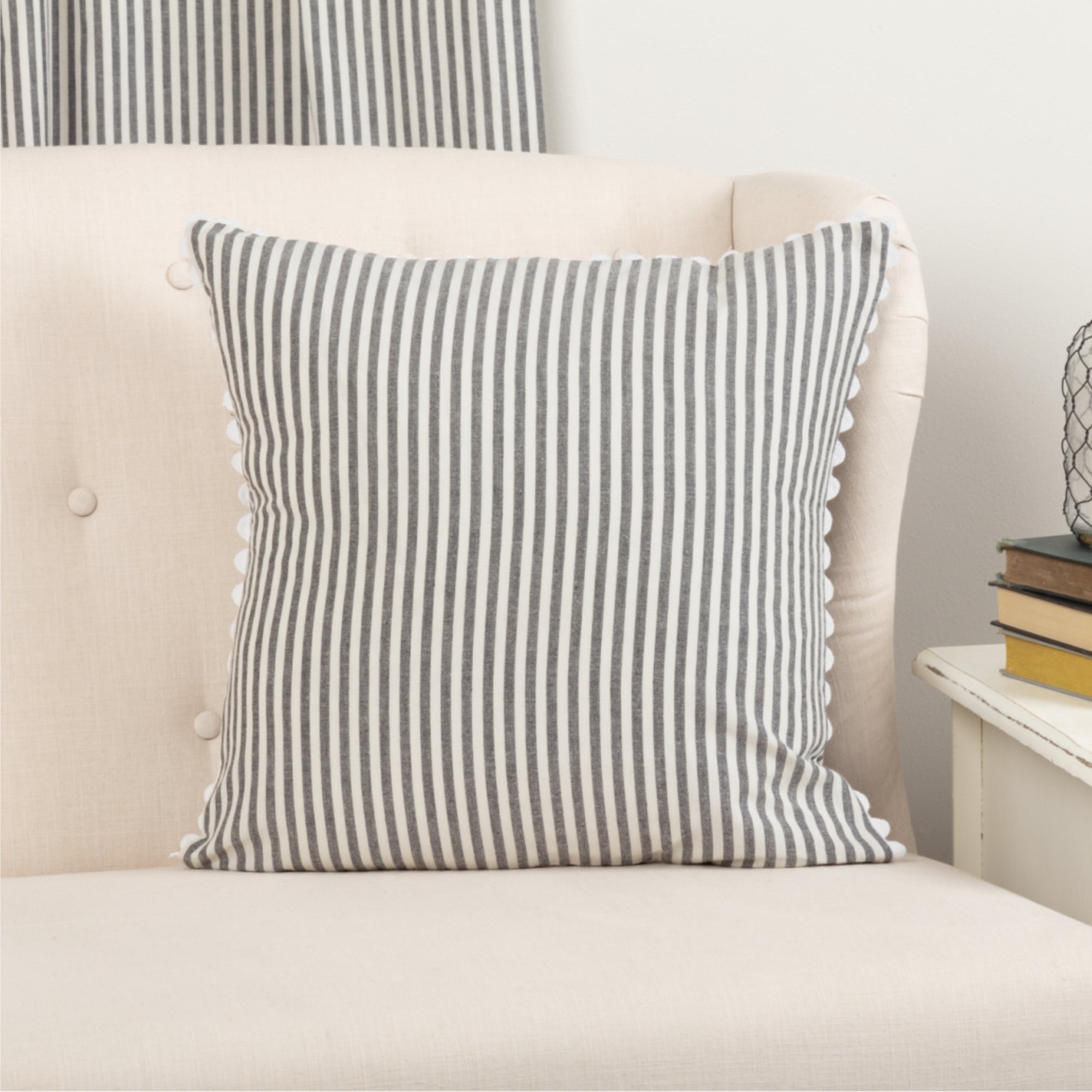 Farmhouse Ticking Gray Pillow Cover